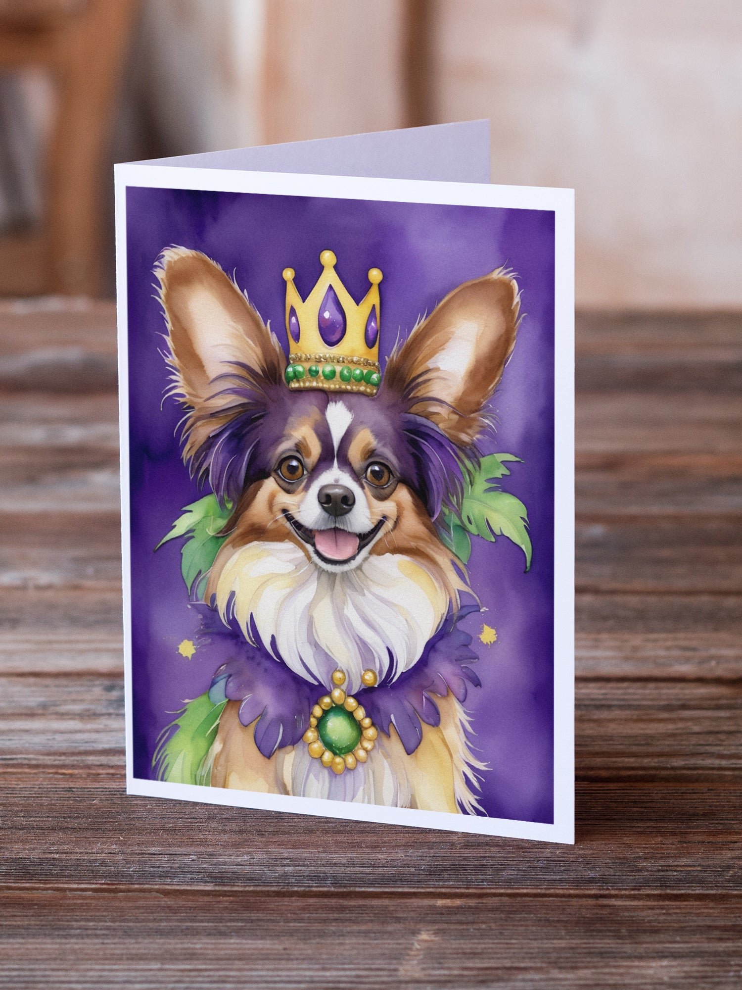 Papillon King of Mardi Gras Greeting Cards Pack of 8