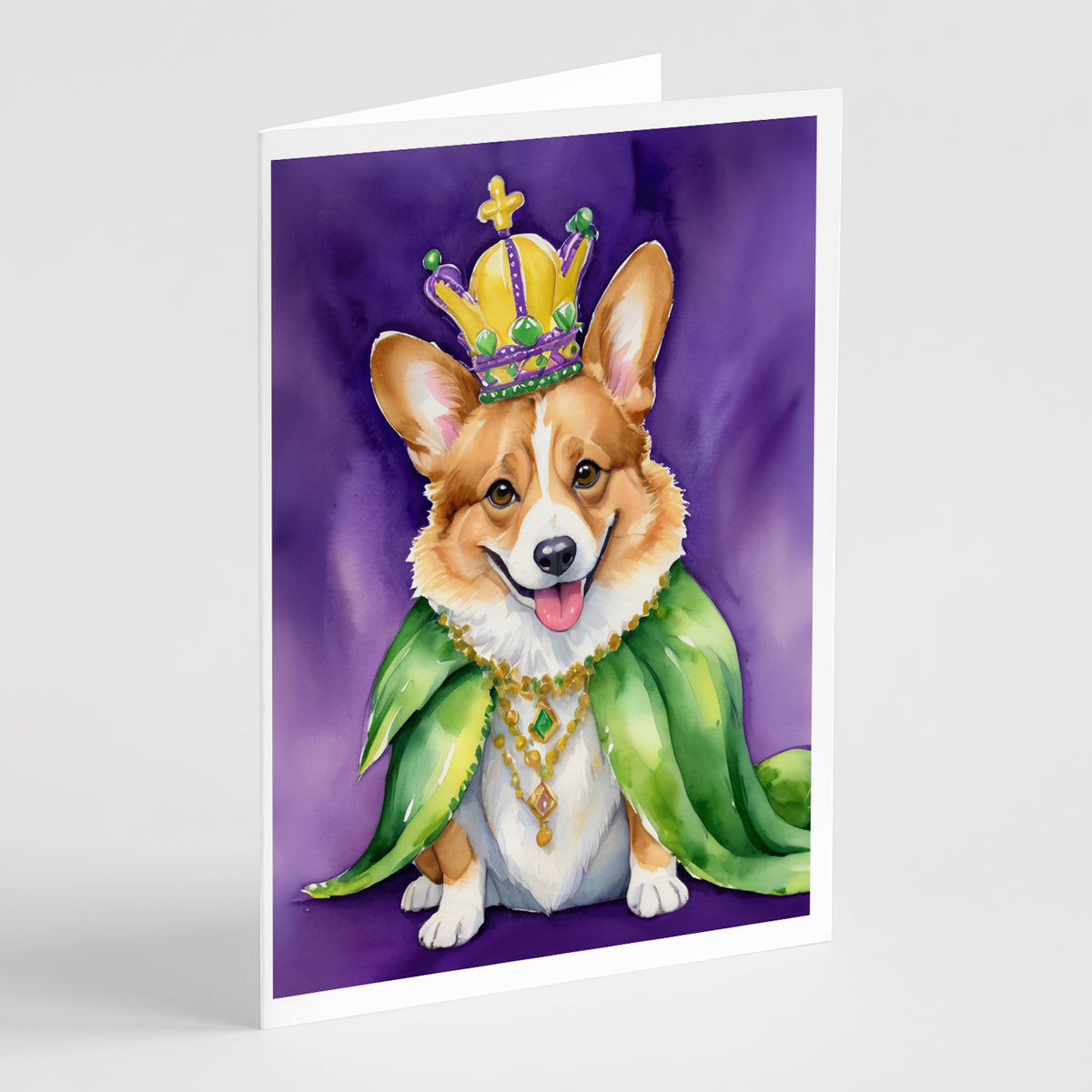 Buy this Corgi King of Mardi Gras Greeting Cards Pack of 8