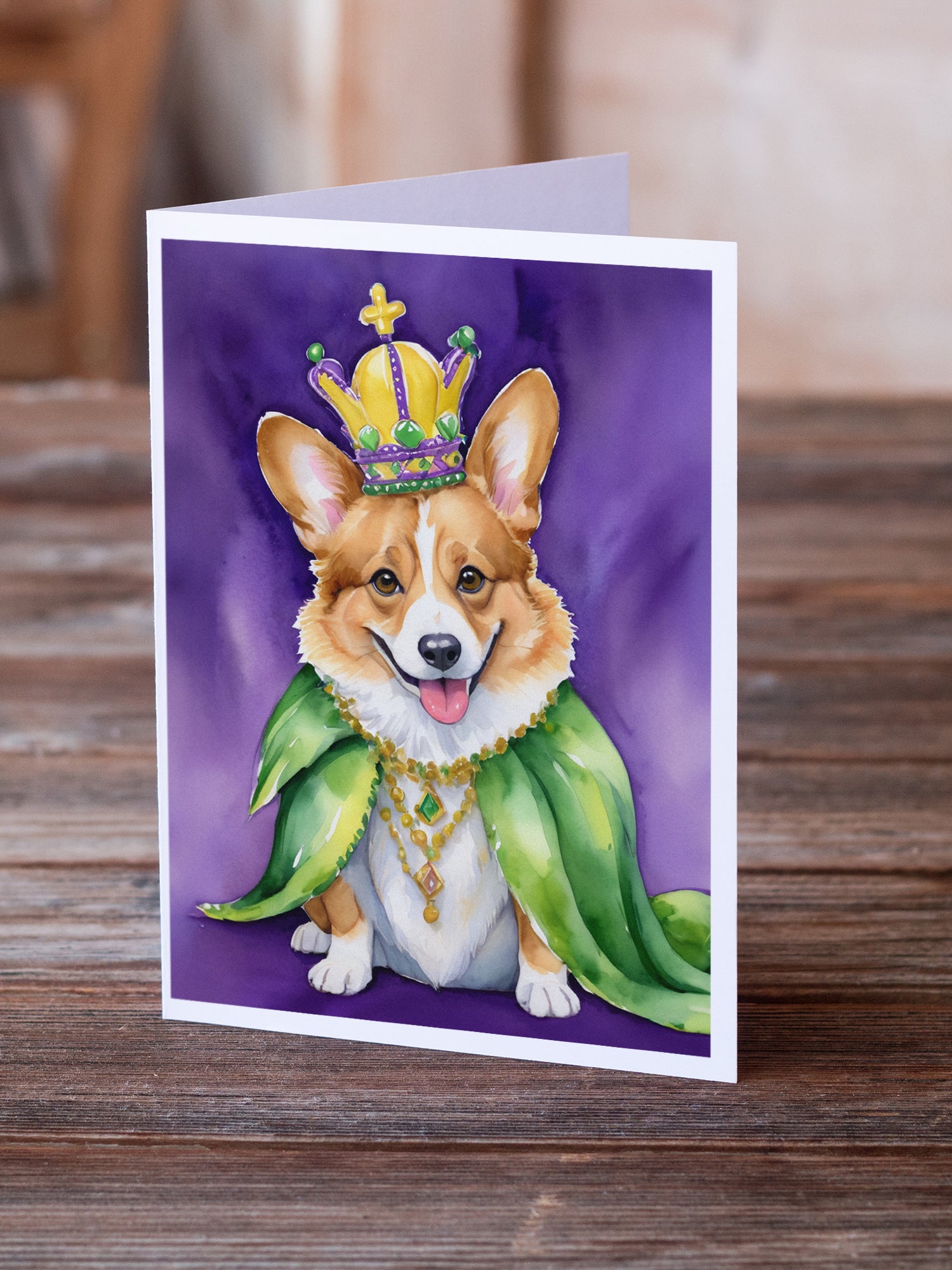 Corgi King of Mardi Gras Greeting Cards Pack of 8