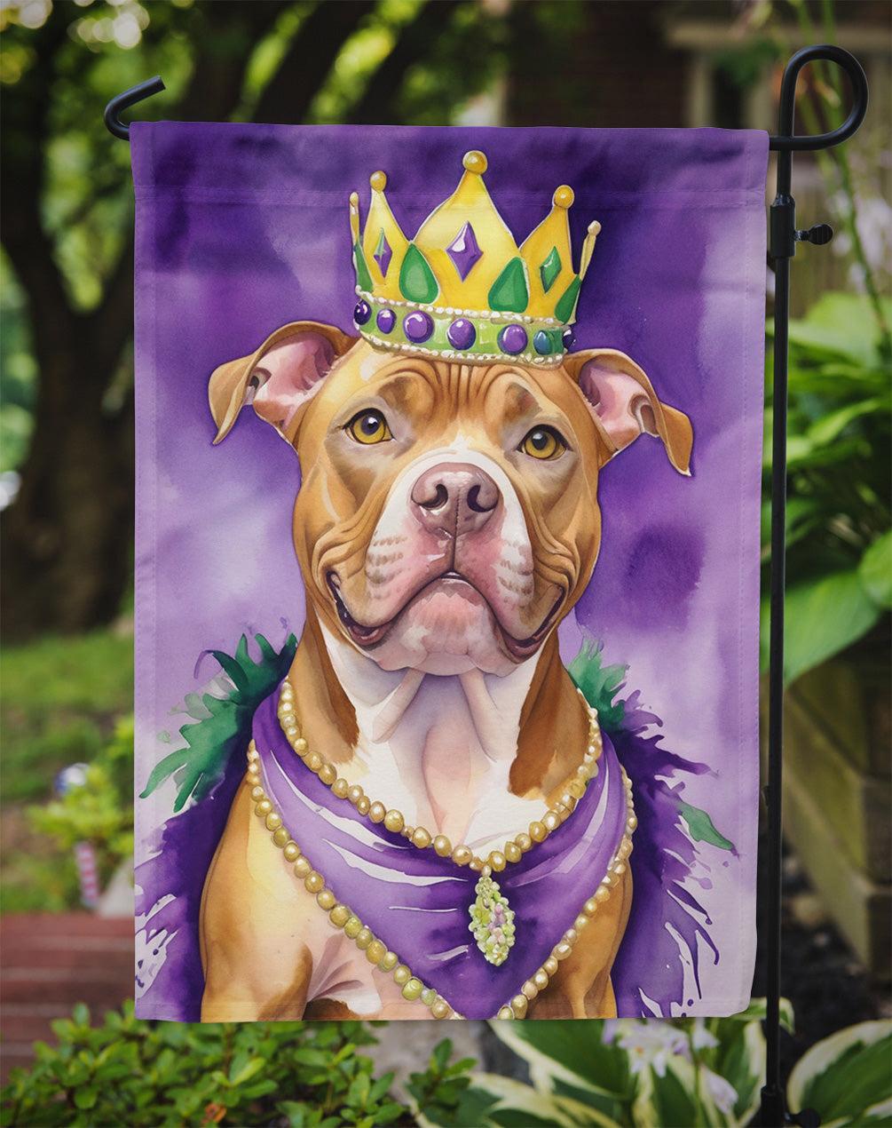 Pit Bull Terrier King of Mardi Gras Garden Flag