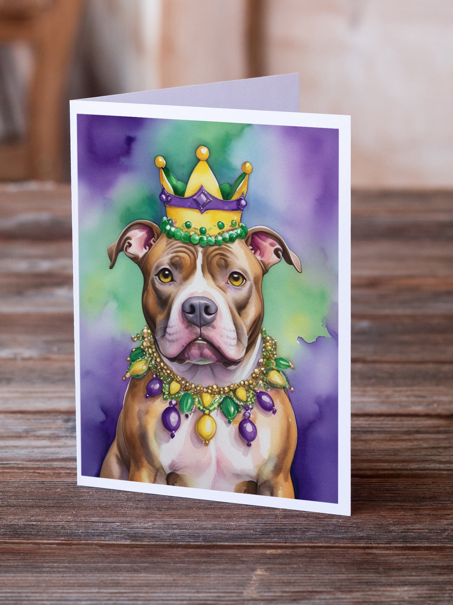 Buy this Pit Bull Terrier King of Mardi Gras Greeting Cards Pack of 8