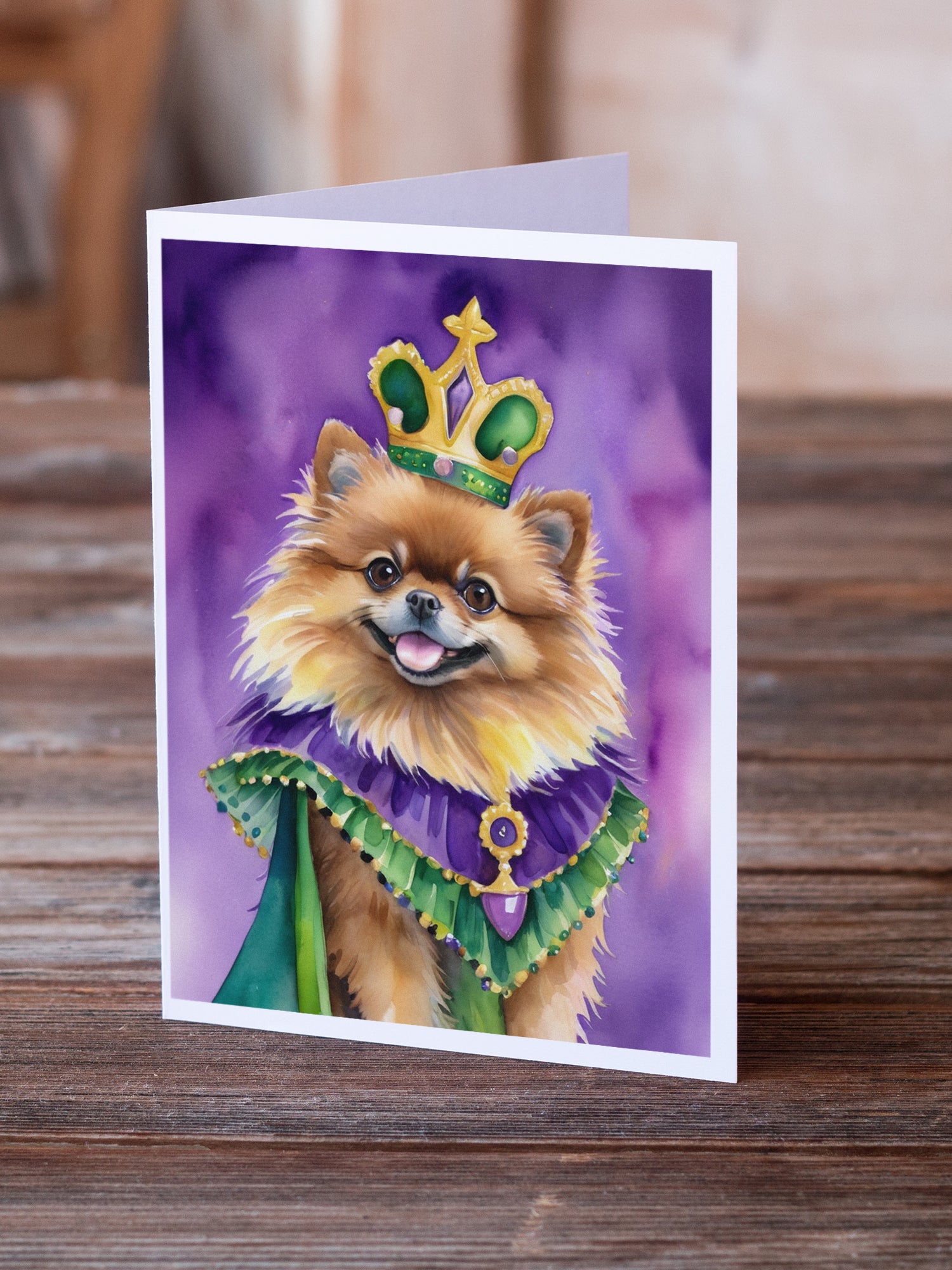 Pomeranian King of Mardi Gras Greeting Cards Pack of 8