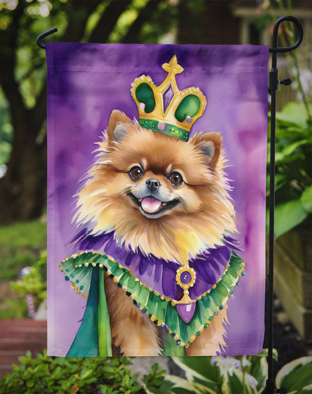 Pomeranian King of Mardi Gras Garden Flag