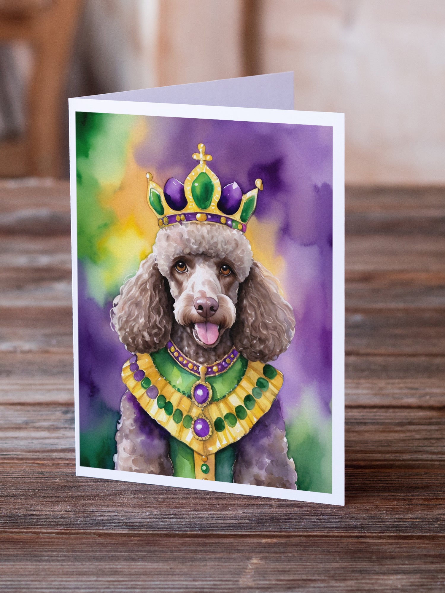 Chocolate Poodle King of Mardi Gras Greeting Cards Pack of 8