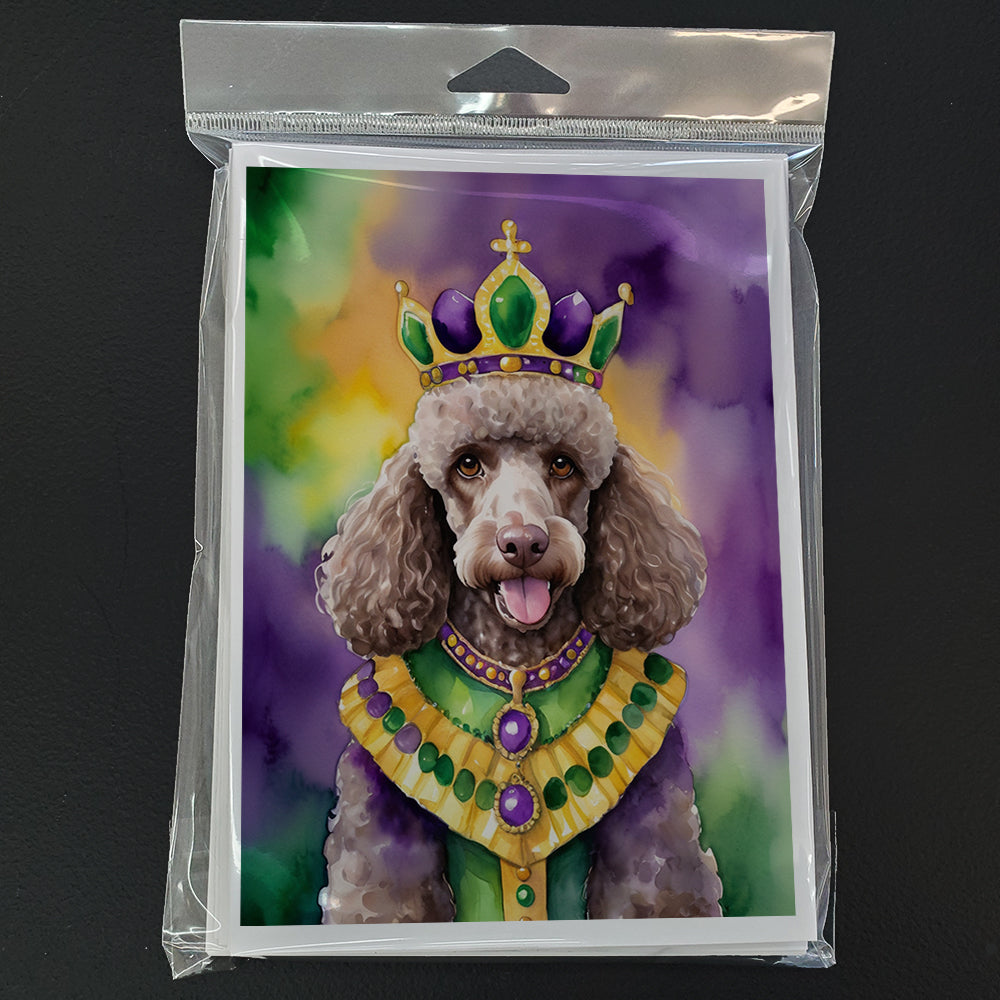 Chocolate Poodle King of Mardi Gras Greeting Cards Pack of 8