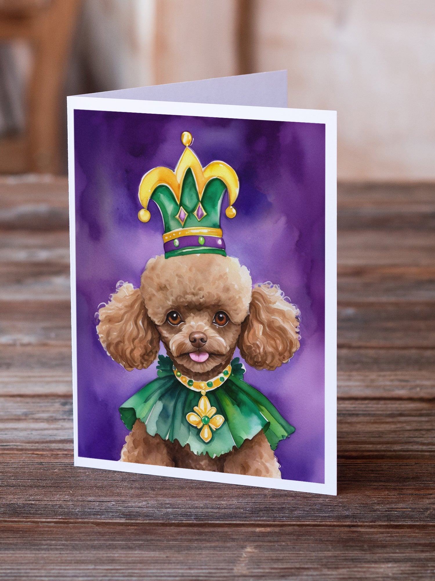 Poodle King of Mardi Gras Greeting Cards Pack of 8