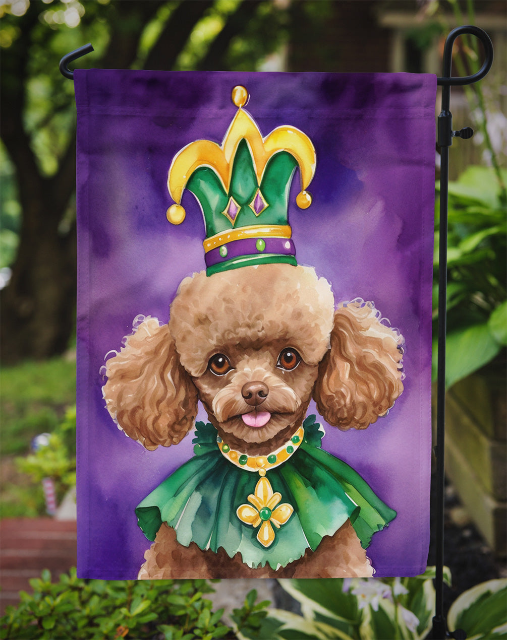Poodle King of Mardi Gras Garden Flag