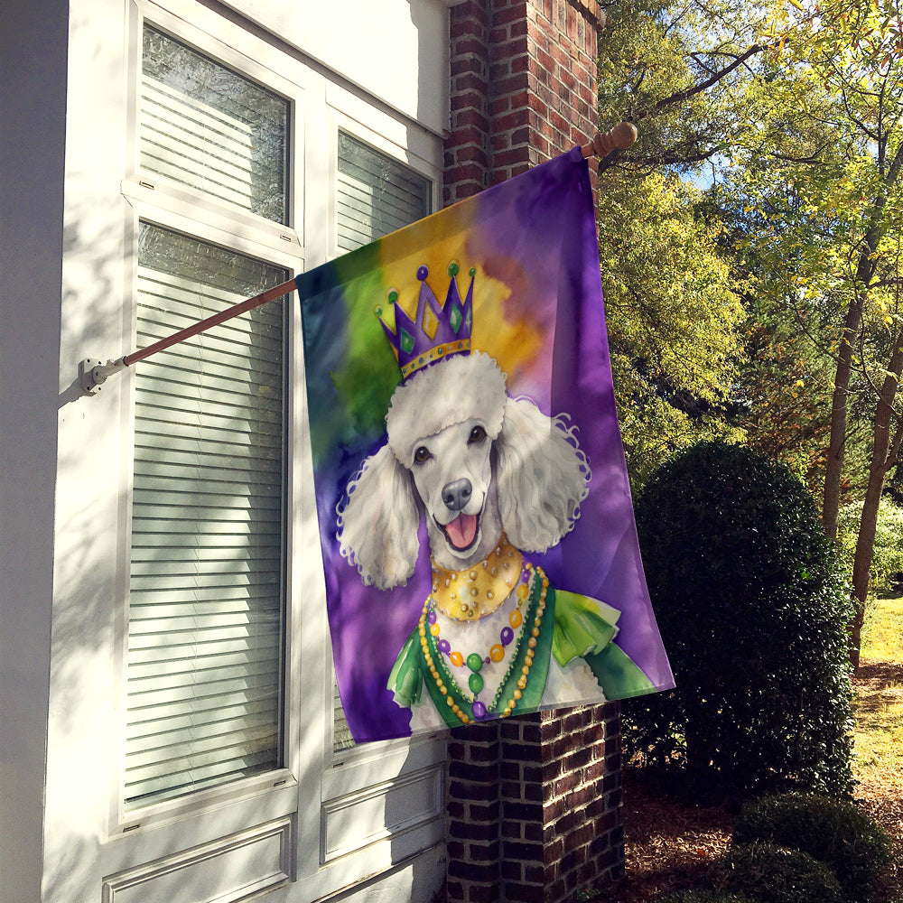 White Poodle King of Mardi Gras House Flag