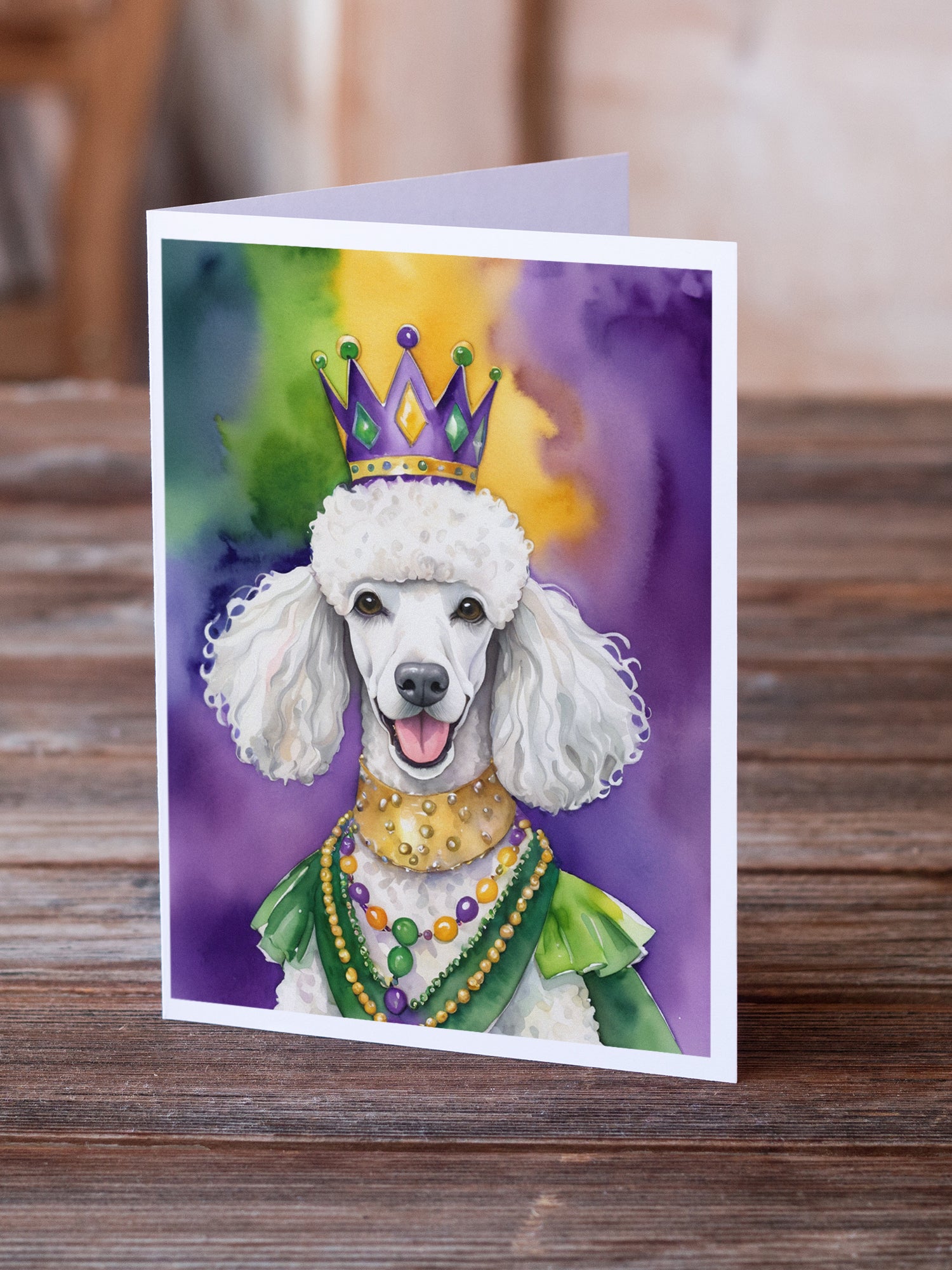 Buy this White Poodle King of Mardi Gras Greeting Cards Pack of 8