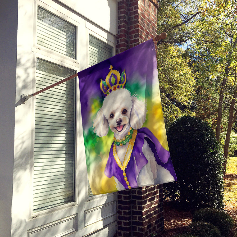 White Poodle King of Mardi Gras House Flag
