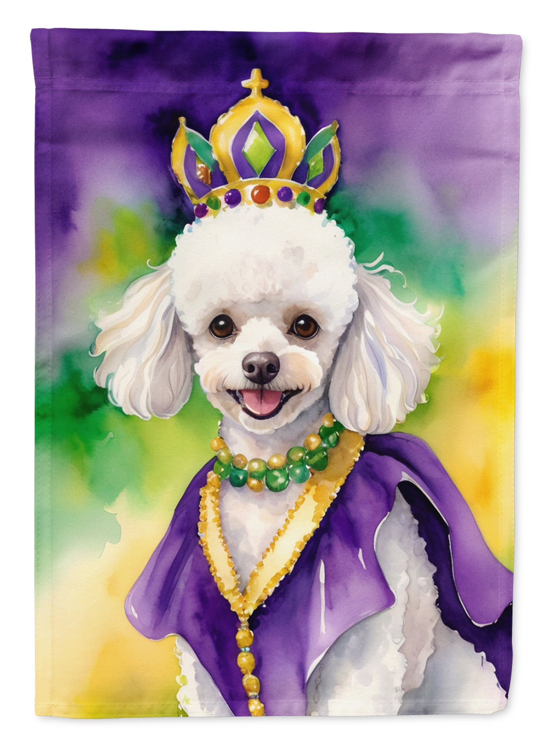 Buy this White Poodle King of Mardi Gras Garden Flag