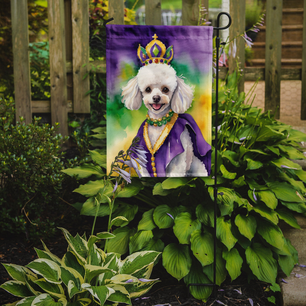White Poodle King of Mardi Gras Garden Flag