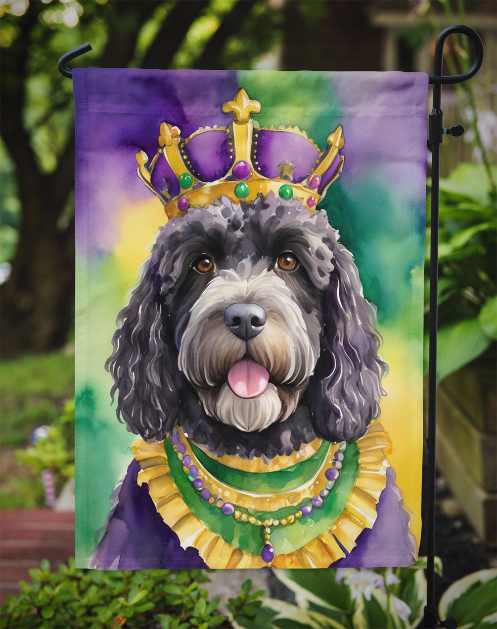 Portuguese Water Dog King of Mardi Gras Garden Flag