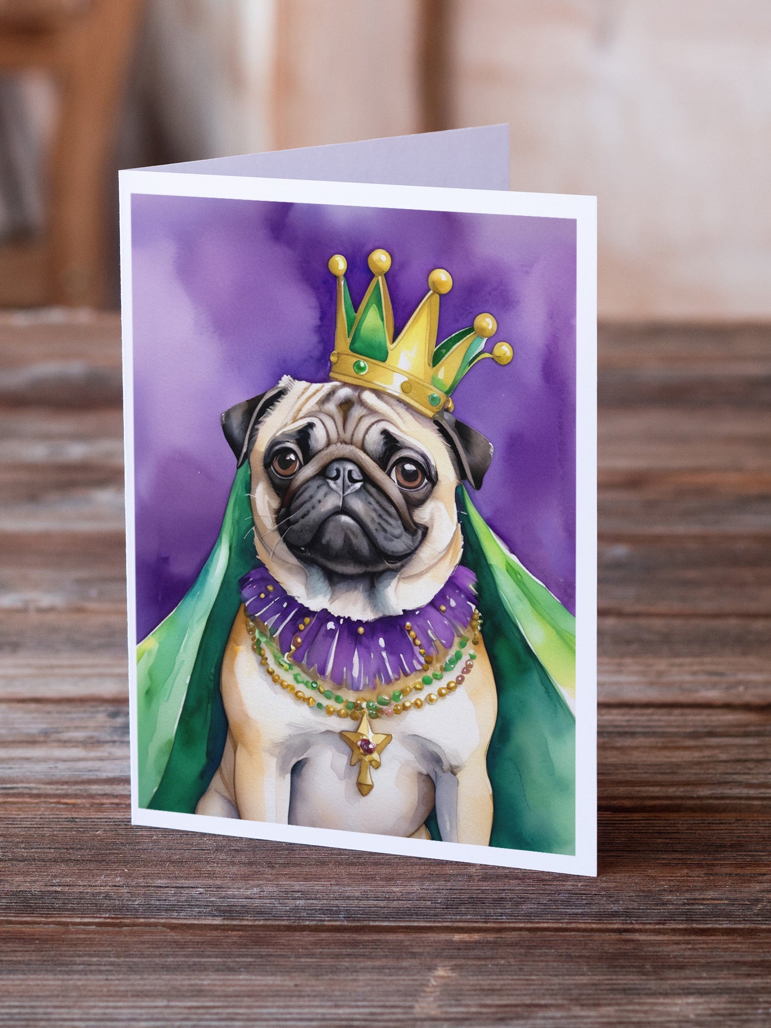 Buy this Pug King of Mardi Gras Greeting Cards Pack of 8