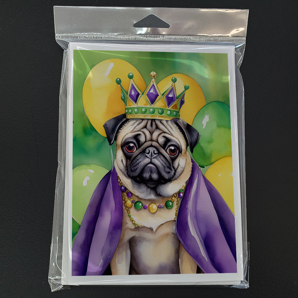 Pug King of Mardi Gras Greeting Cards Pack of 8