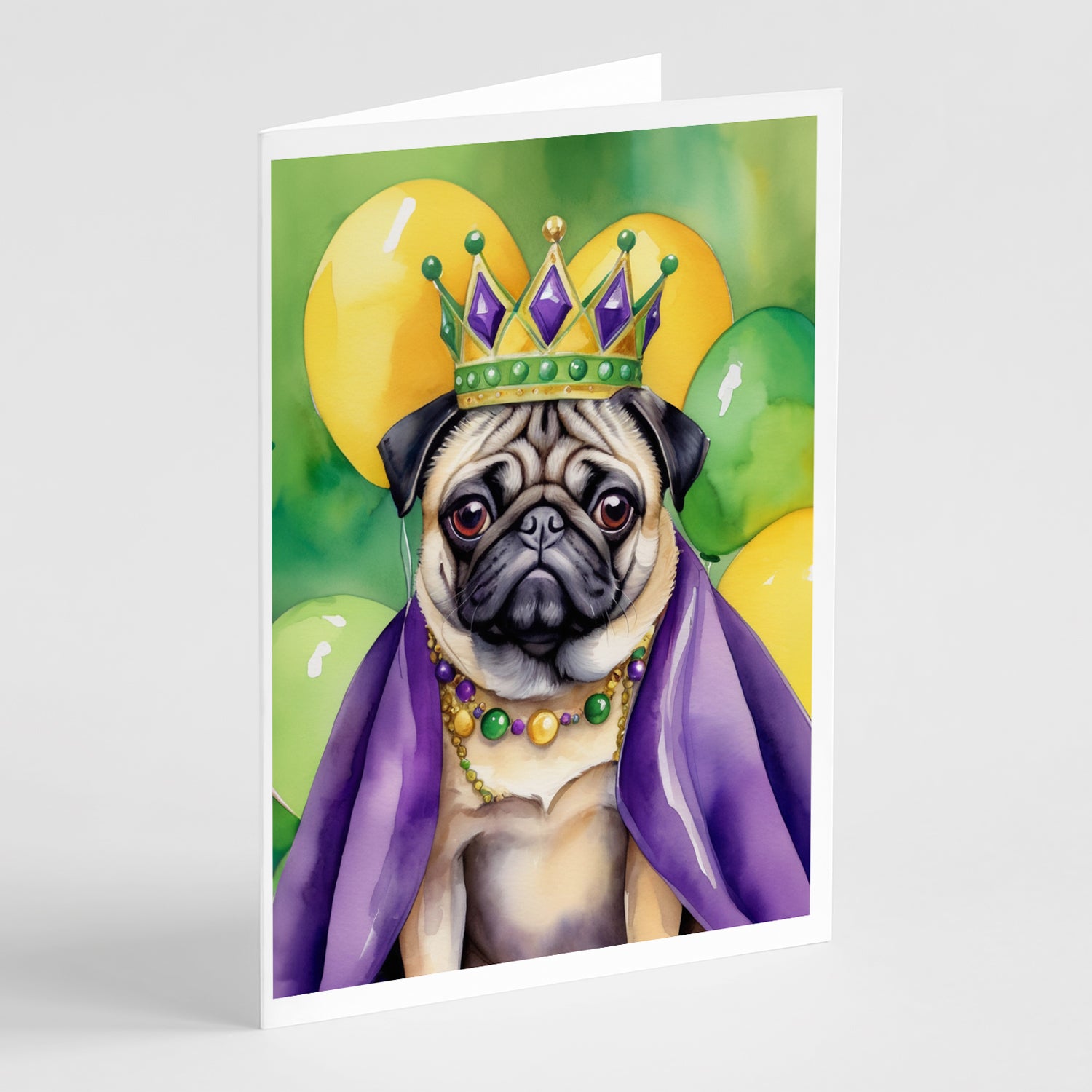 Buy this Pug King of Mardi Gras Greeting Cards Pack of 8