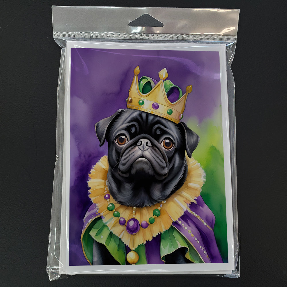 Black Pug King of Mardi Gras Greeting Cards Pack of 8