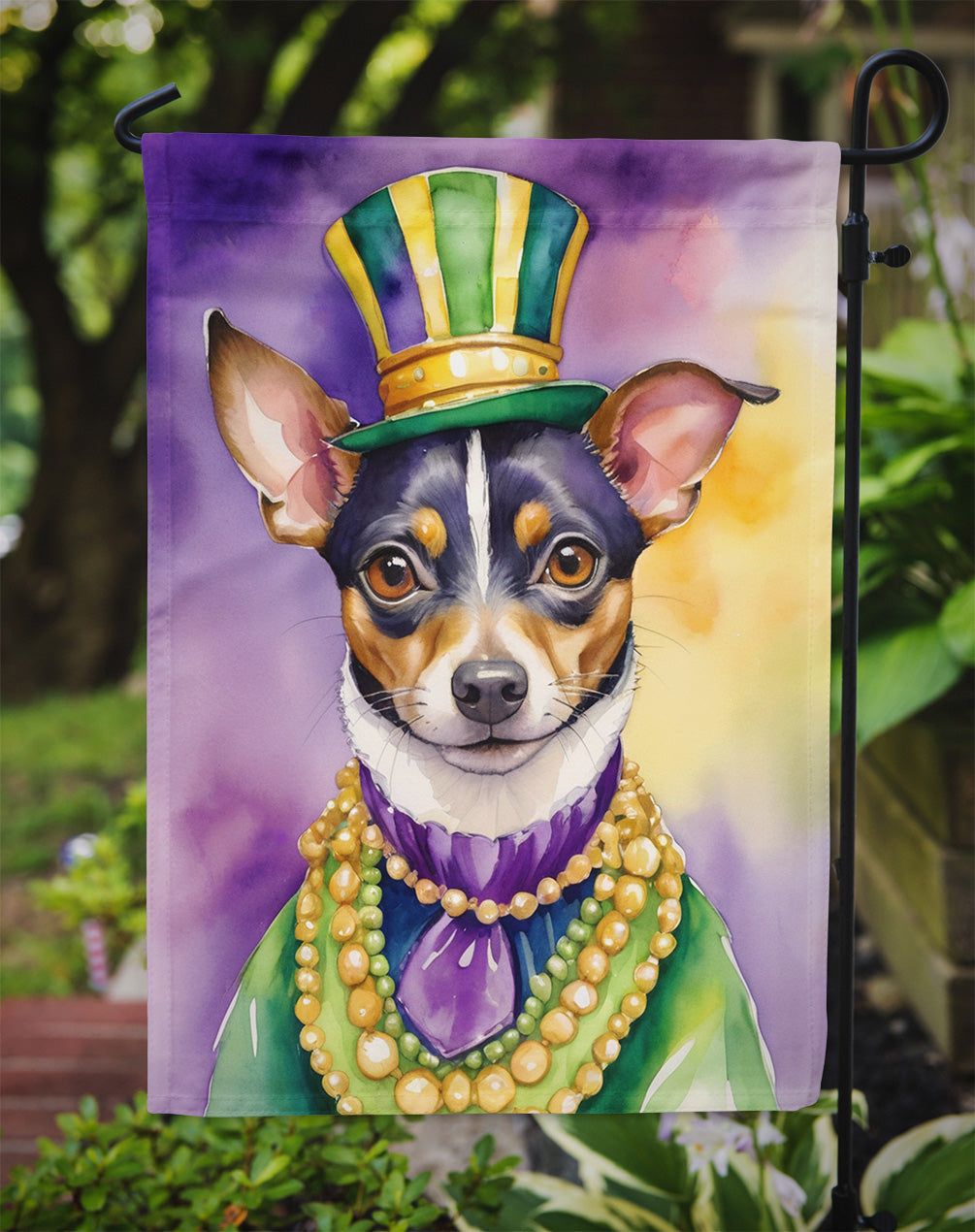 Rat Terrier King of Mardi Gras Garden Flag