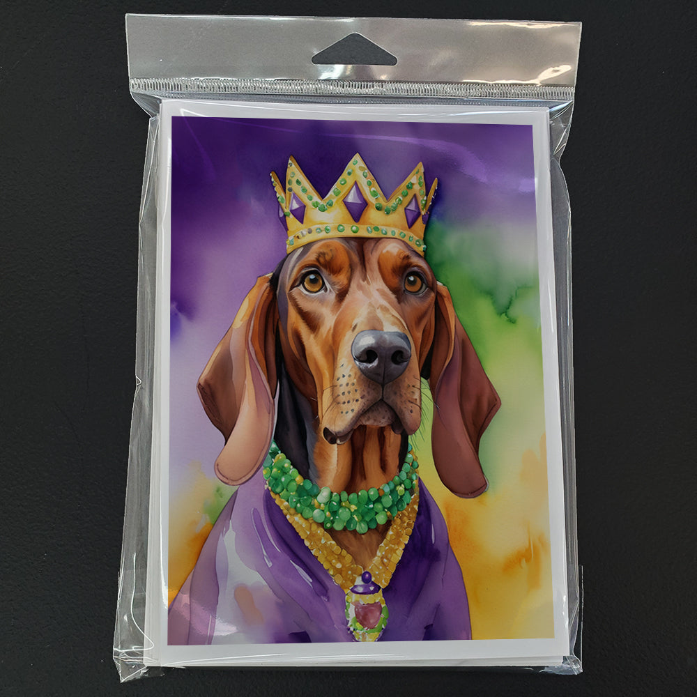 Redbone Coonhound King of Mardi Gras Greeting Cards Pack of 8