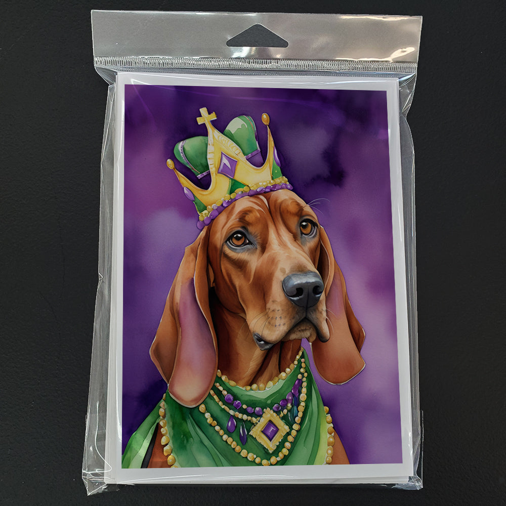 Redbone Coonhound King of Mardi Gras Greeting Cards Pack of 8