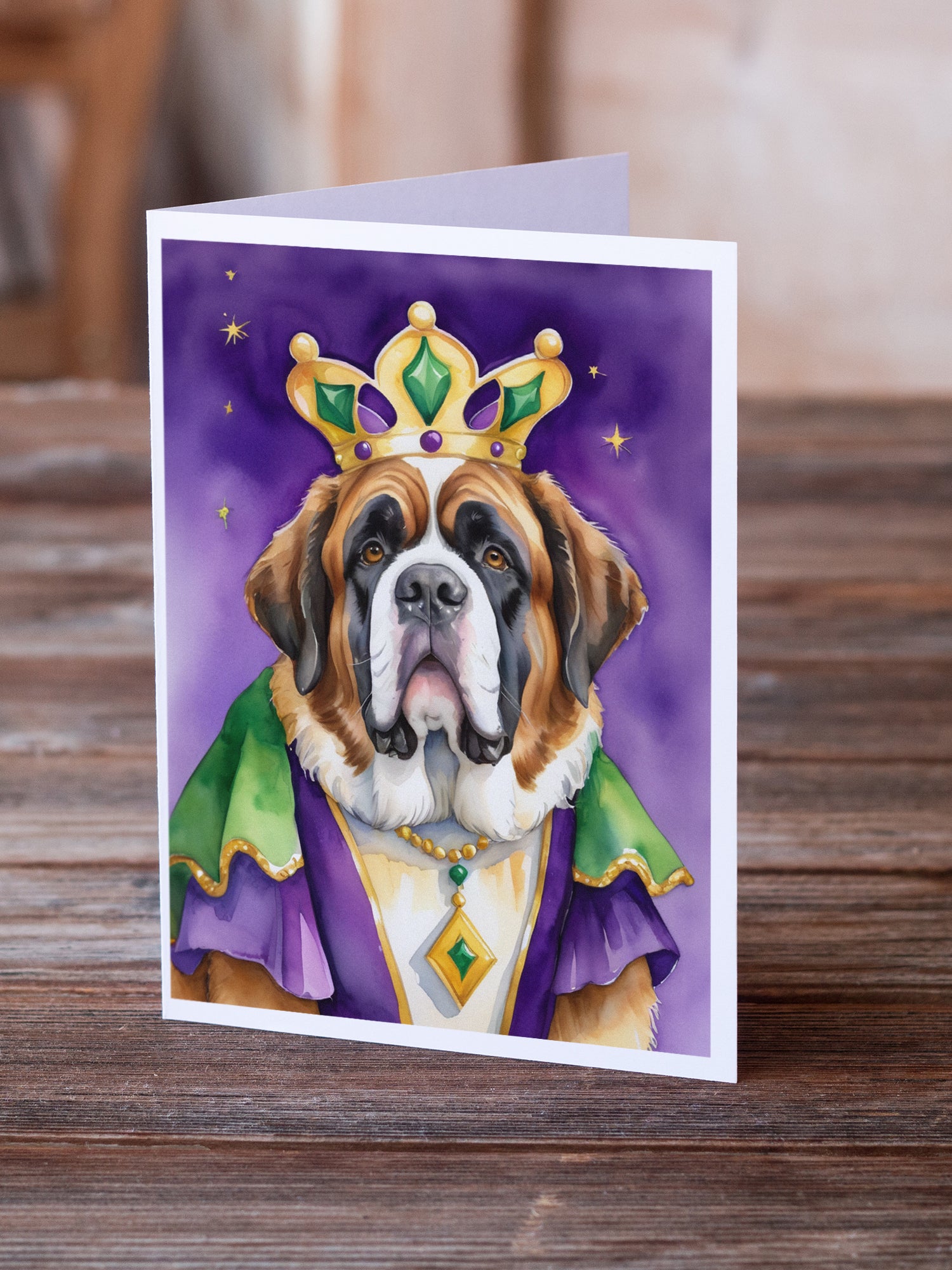 Buy this Saint Bernard King of Mardi Gras Greeting Cards Pack of 8