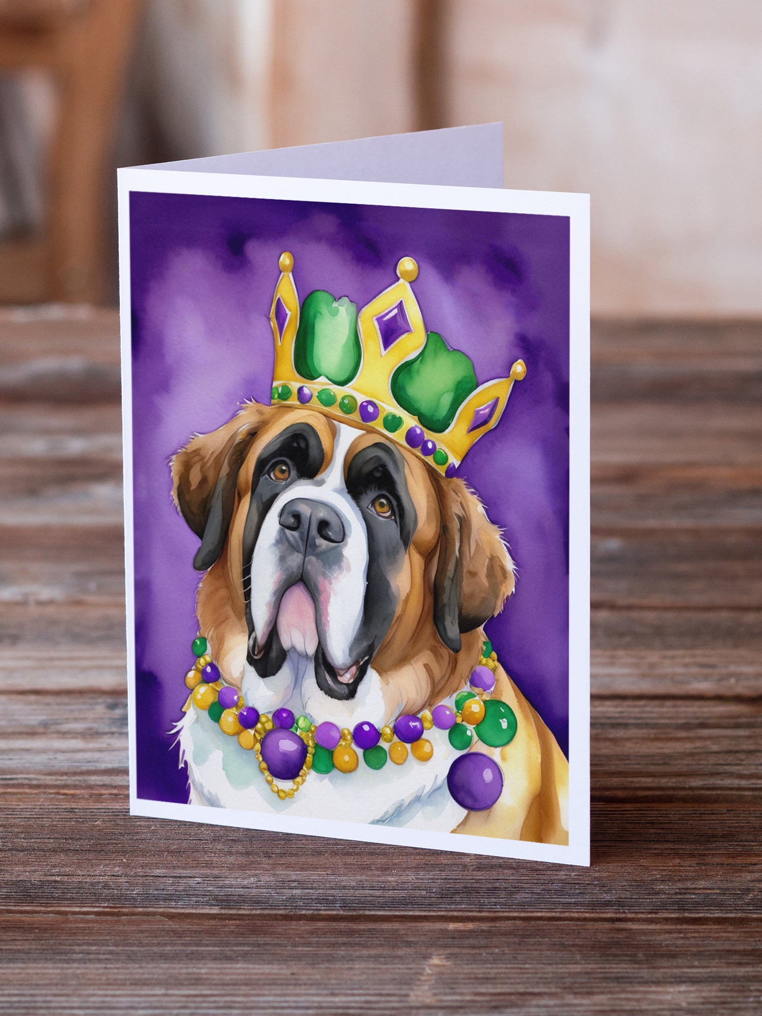 Saint Bernard King of Mardi Gras Greeting Cards Pack of 8