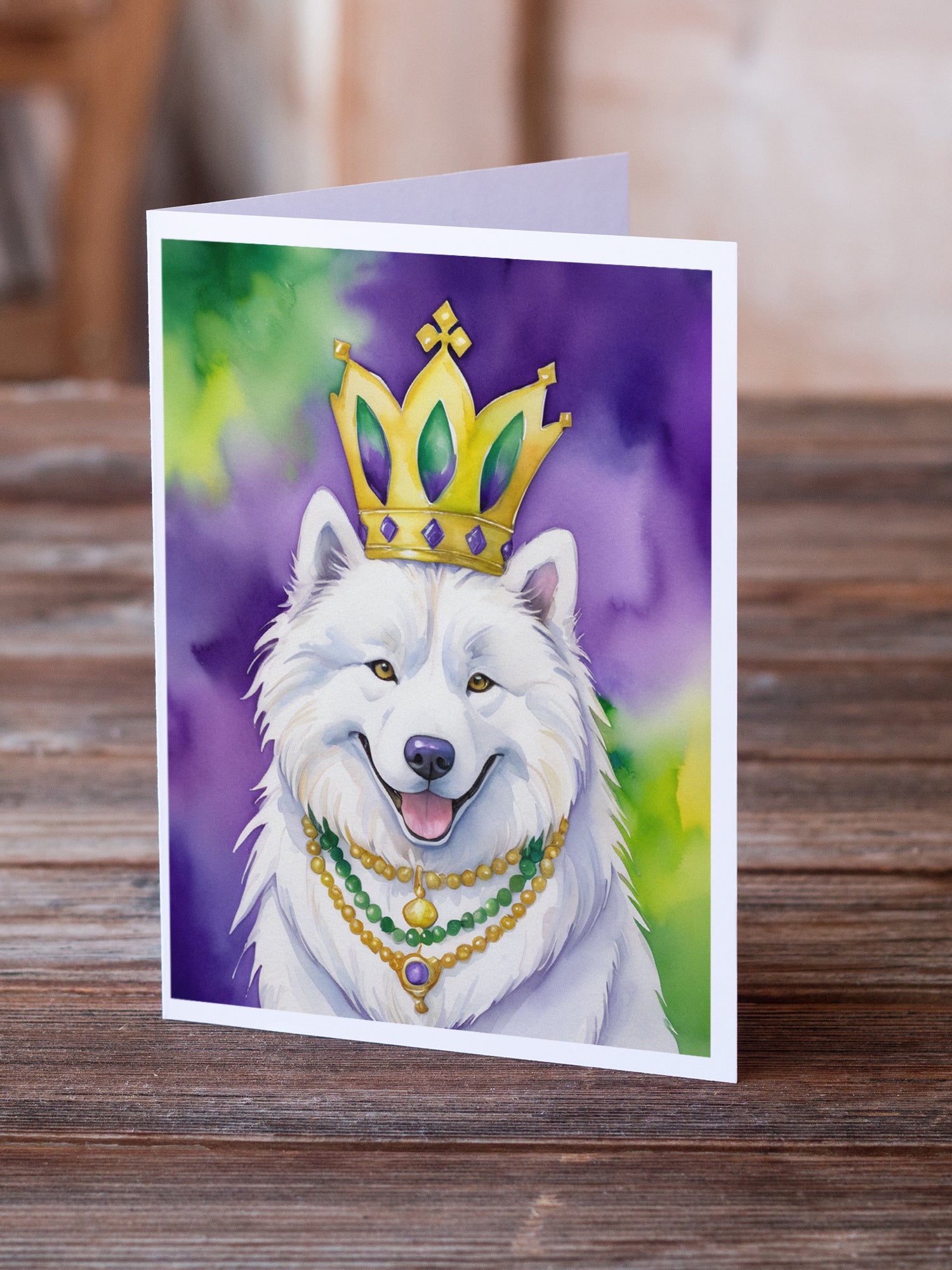 Samoyed King of Mardi Gras Greeting Cards Pack of 8