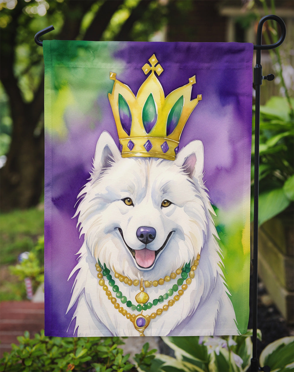 Samoyed King of Mardi Gras Garden Flag