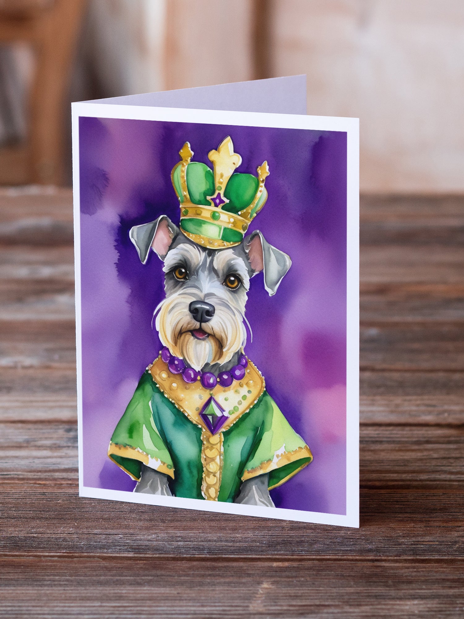 Schnauzer King of Mardi Gras Greeting Cards Pack of 8