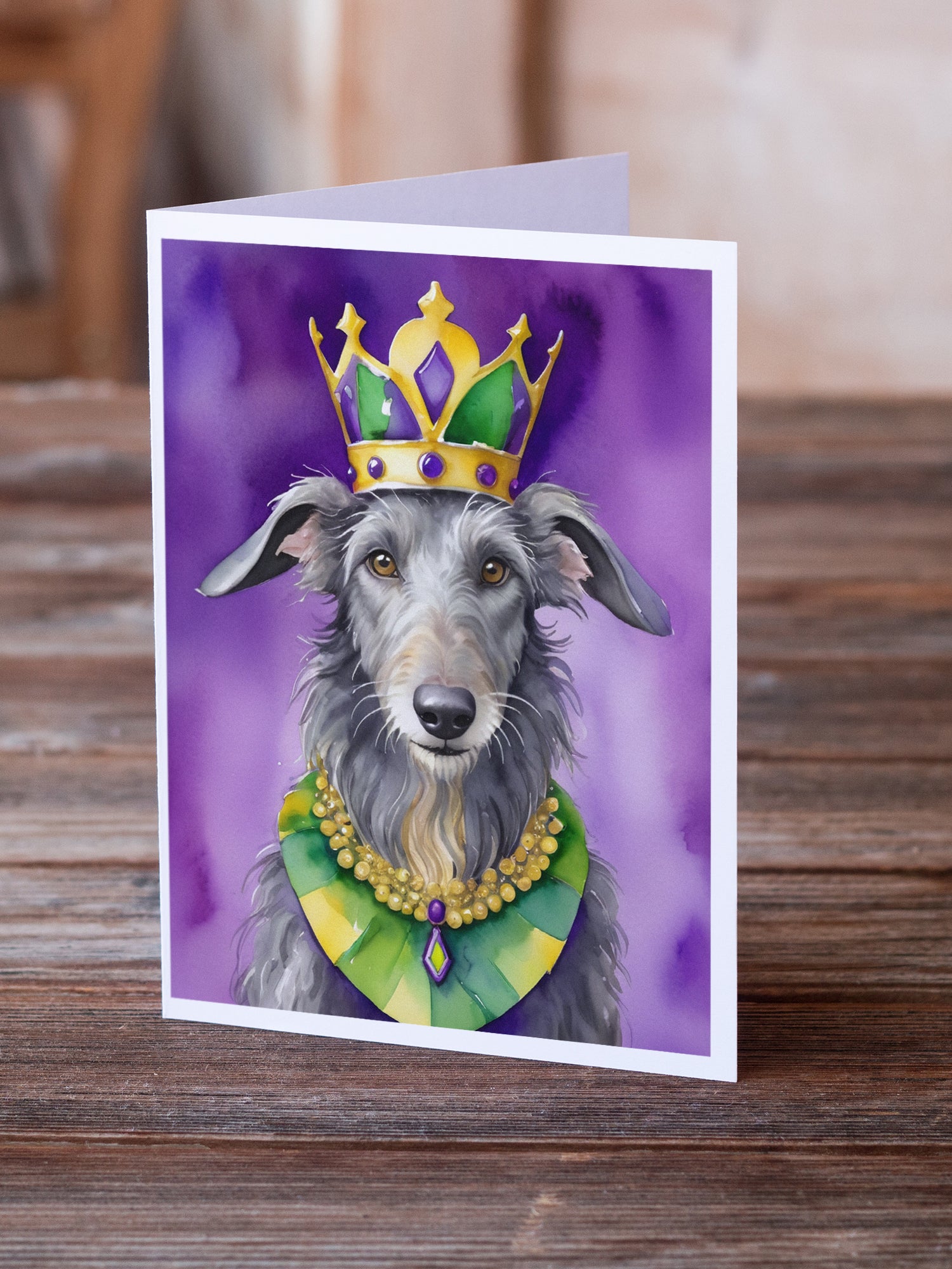 Scottish Deerhound King of Mardi Gras Greeting Cards Pack of 8