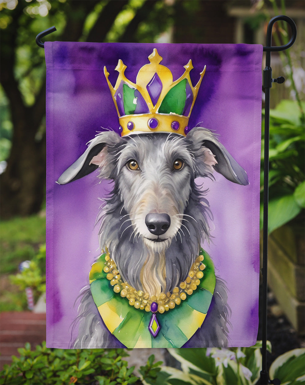 Scottish Deerhound King of Mardi Gras Garden Flag