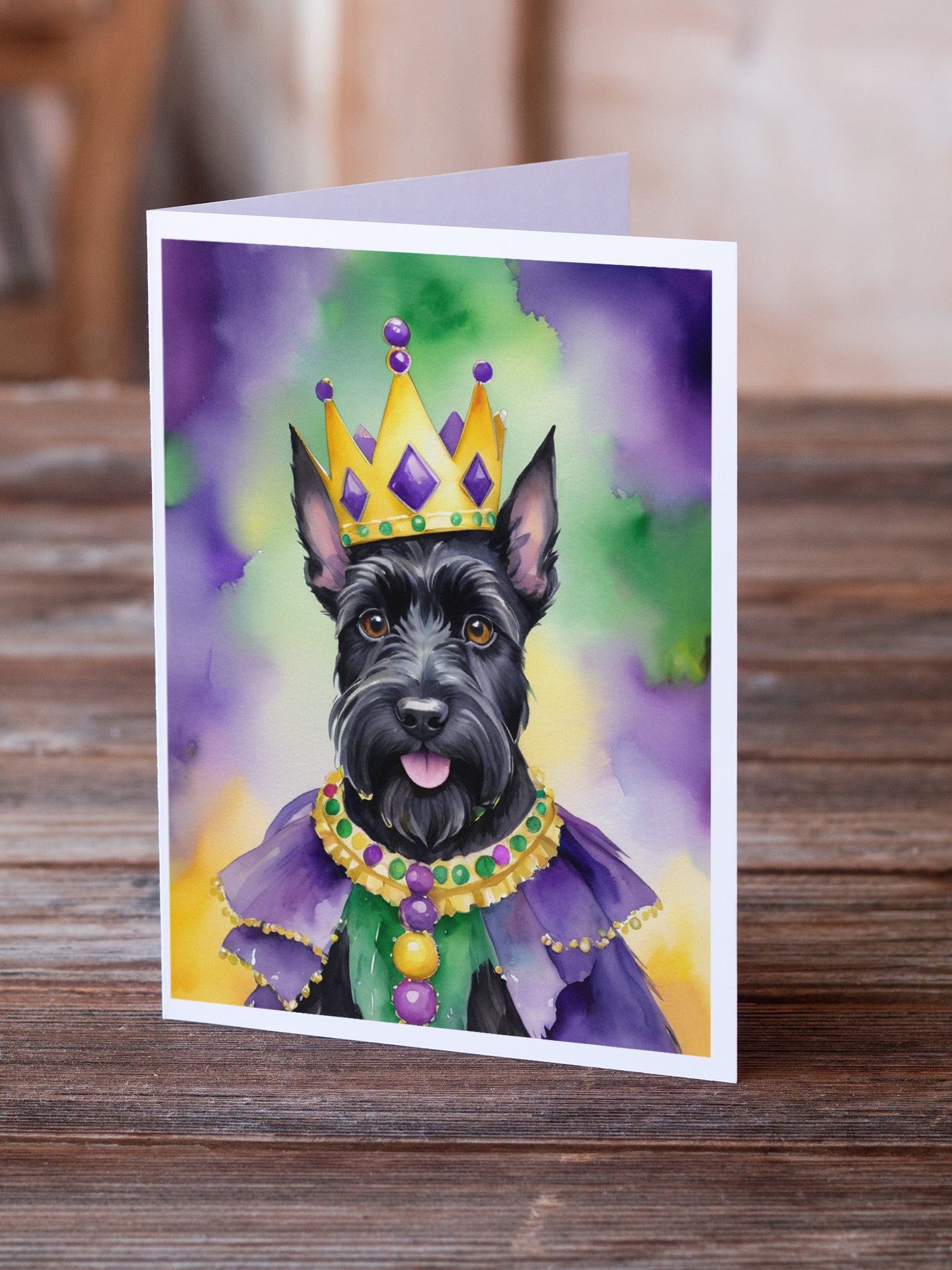 Scottish Terrier King of Mardi Gras Greeting Cards Pack of 8