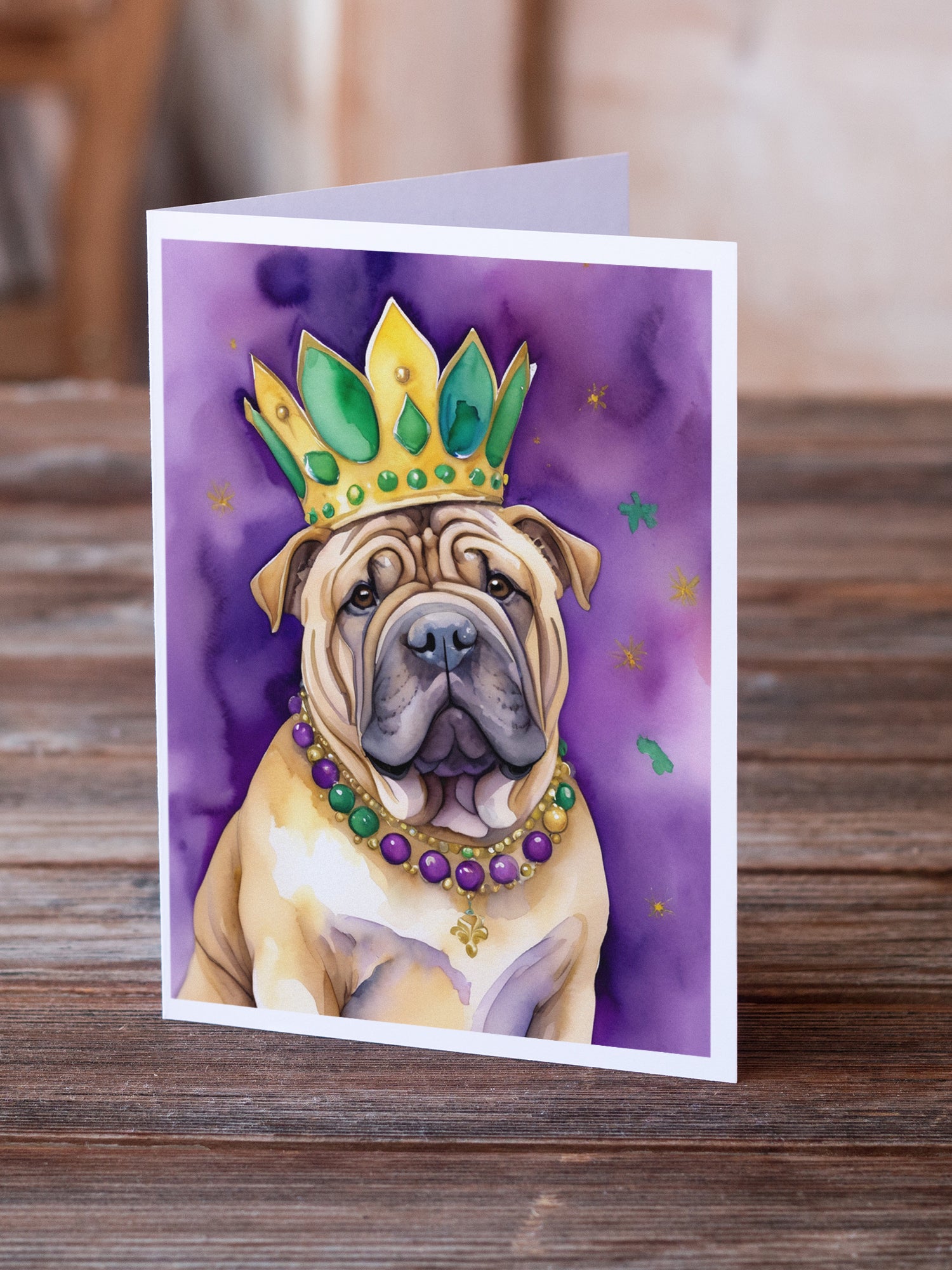 Shar Pei King of Mardi Gras Greeting Cards Pack of 8