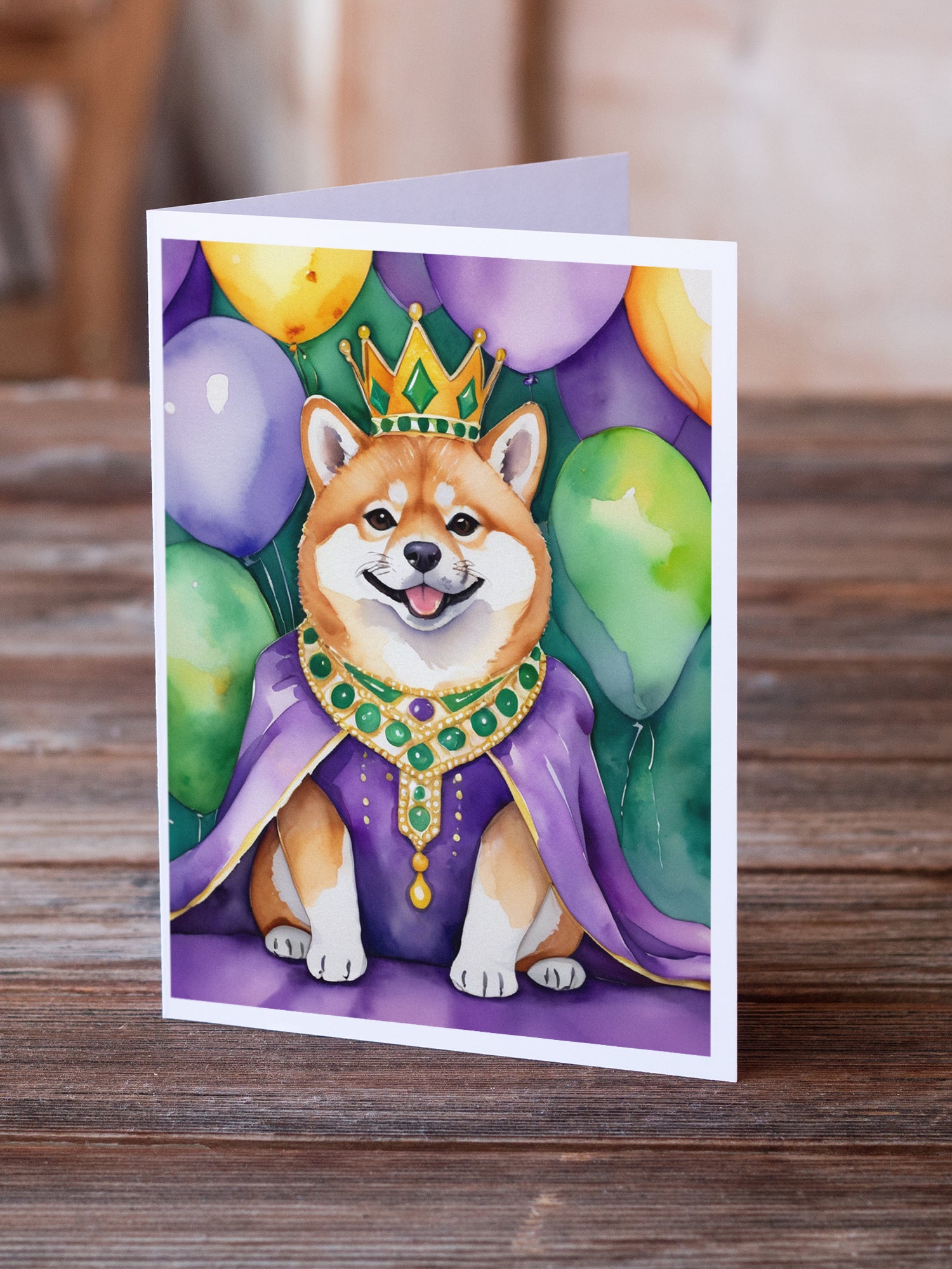 Shiba Inu King of Mardi Gras Greeting Cards Pack of 8
