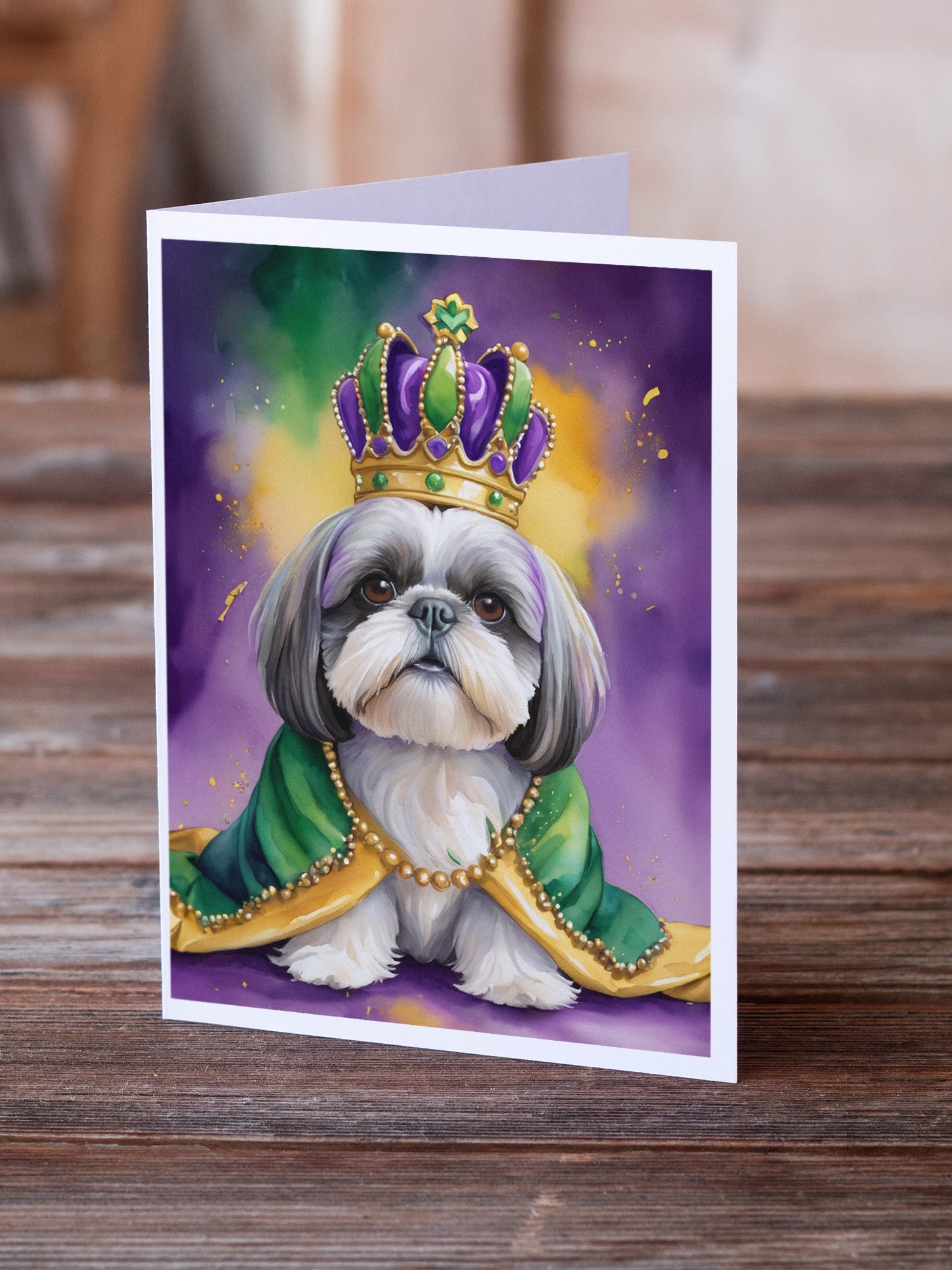 Shih Tzu King of Mardi Gras Greeting Cards Pack of 8