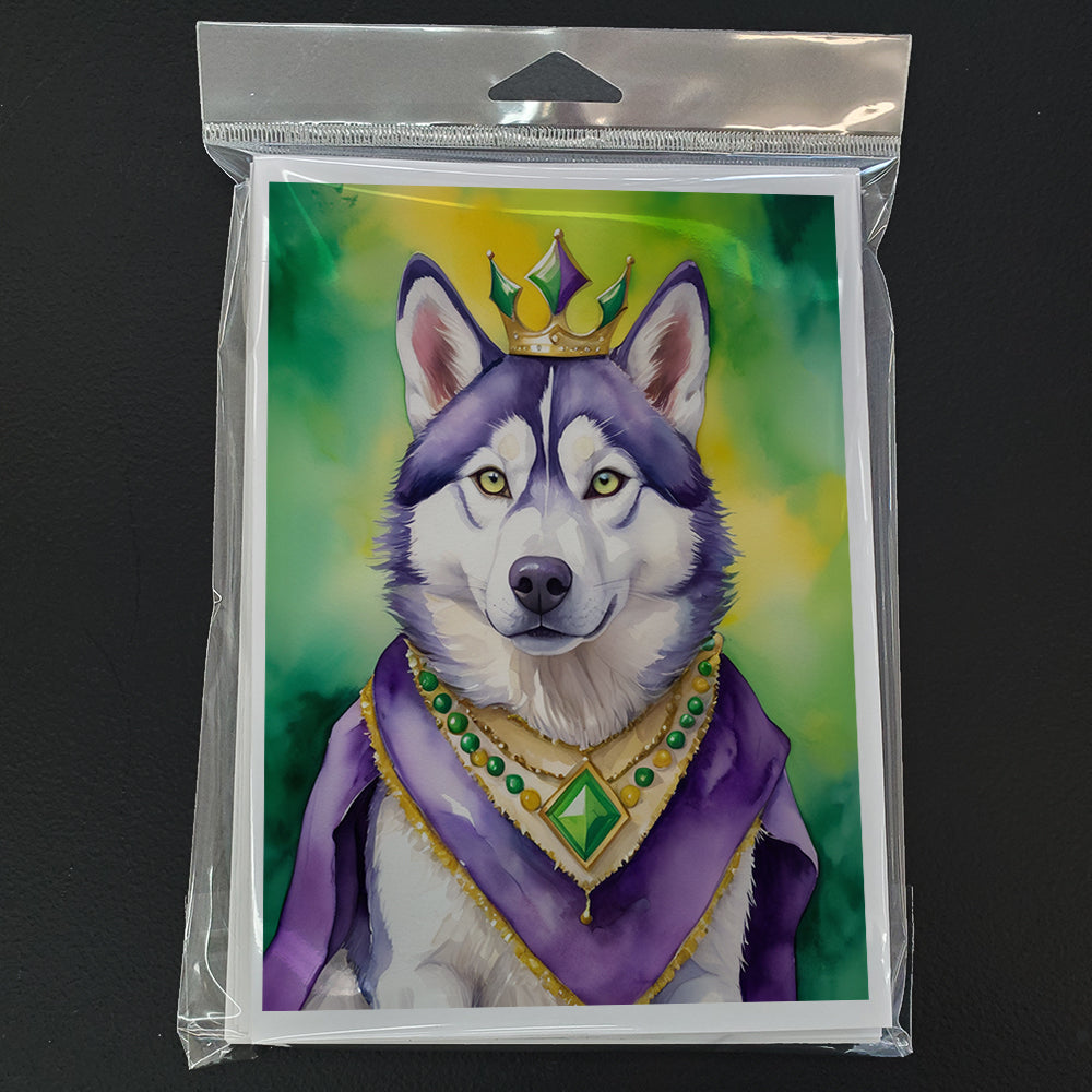 Siberian Husky King of Mardi Gras Greeting Cards Pack of 8