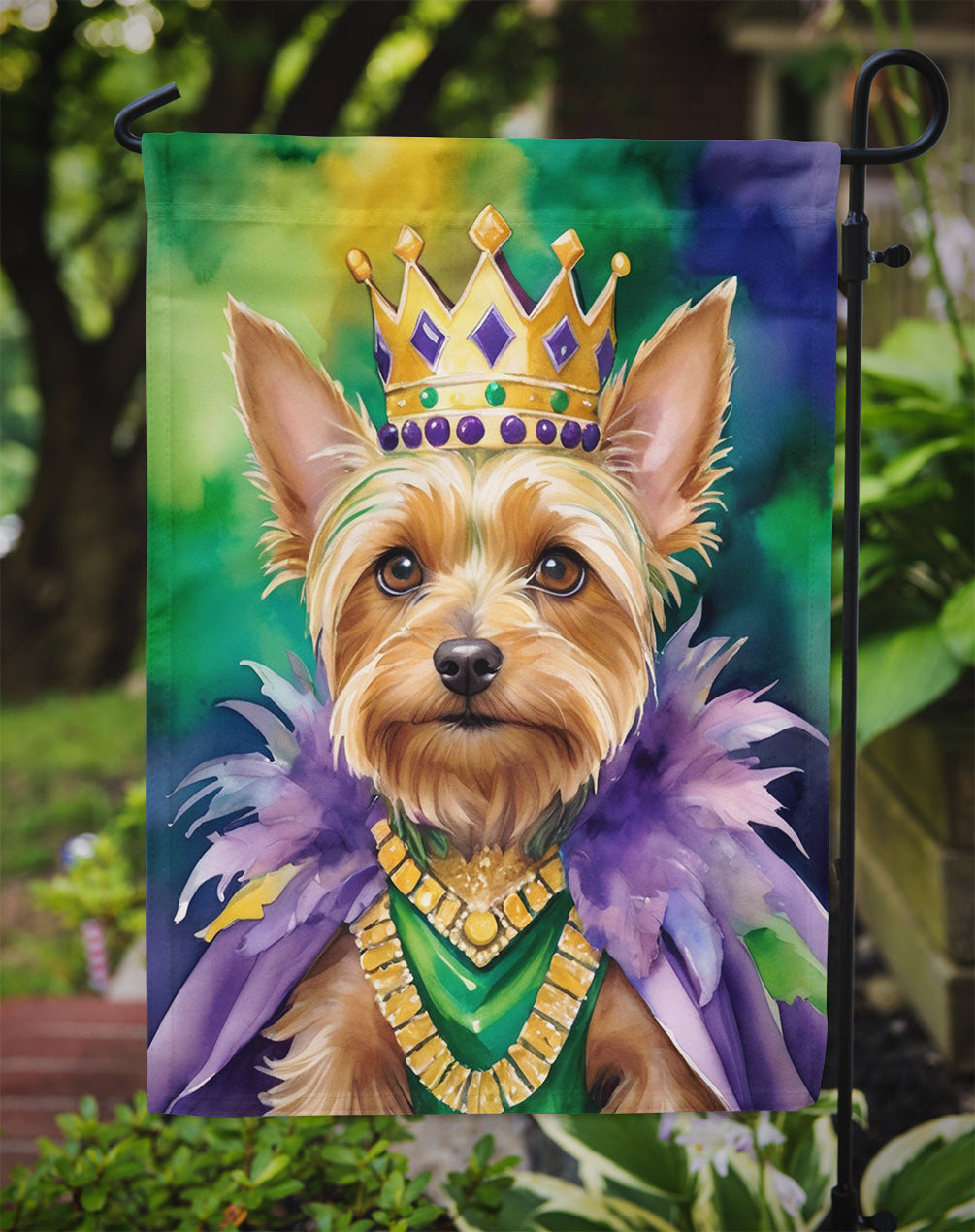Silky Terrier King of Mardi Gras Garden Flag