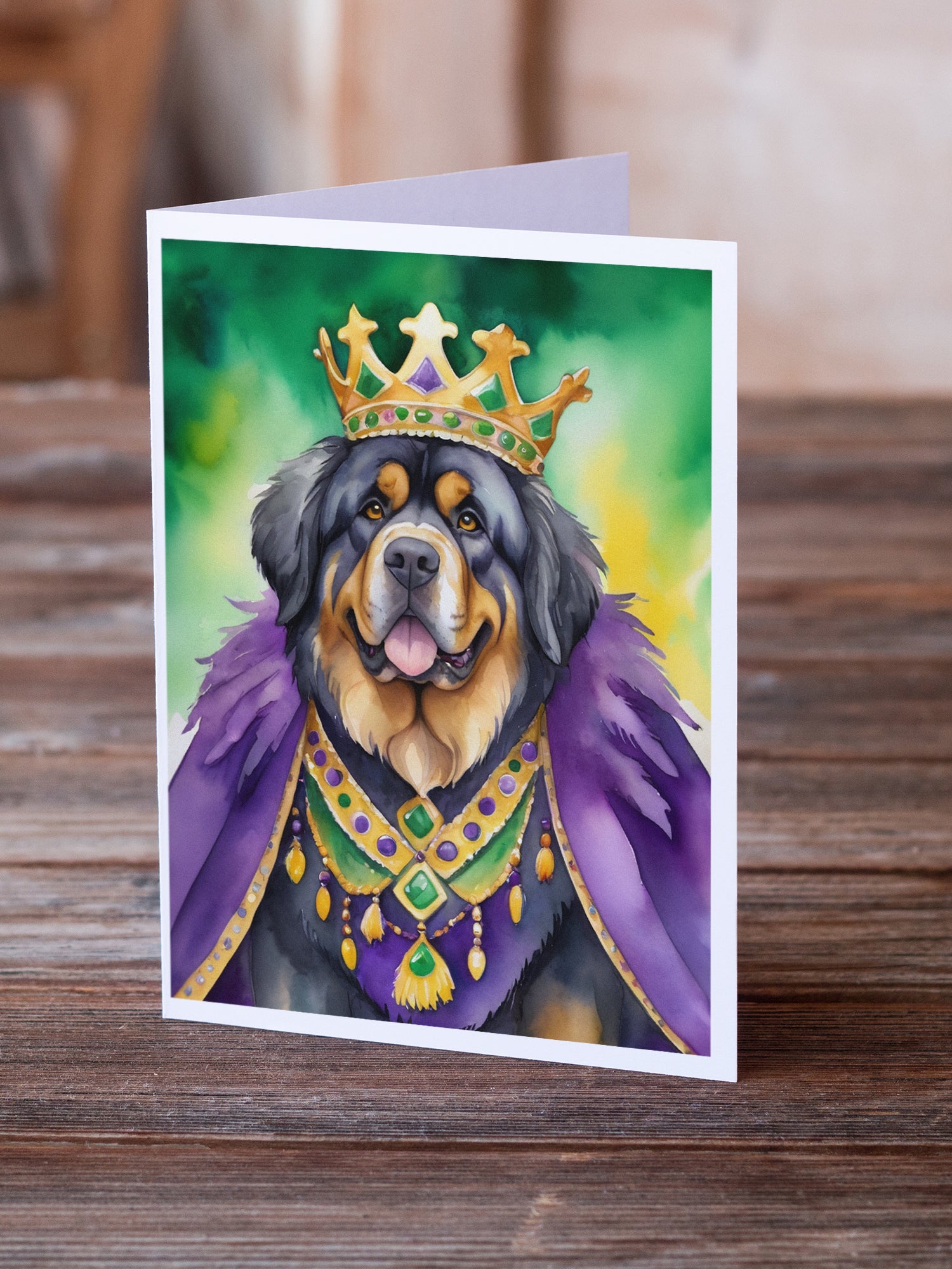 Tibetan Mastiff King of Mardi Gras Greeting Cards Pack of 8
