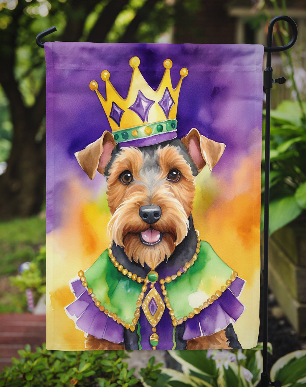 Welsh Terrier King of Mardi Gras Garden Flag