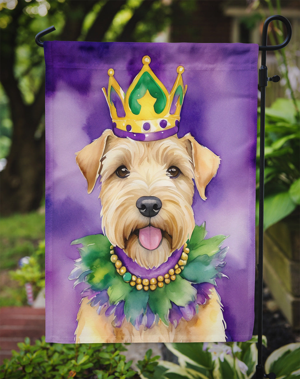 Wheaten Terrier King of Mardi Gras Garden Flag