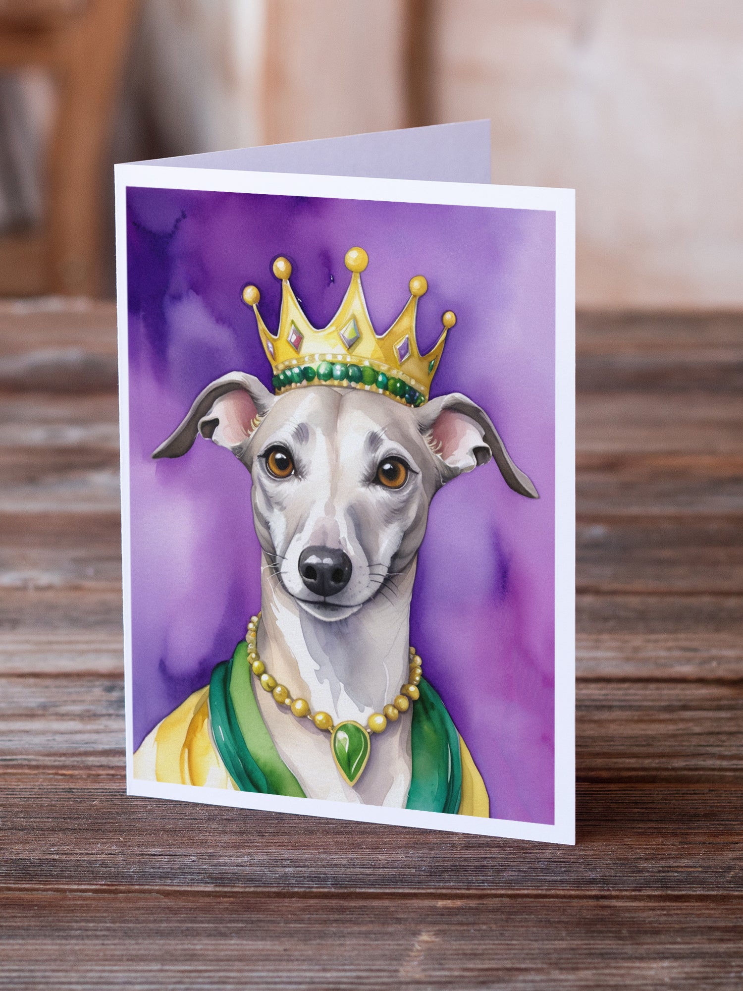 Buy this Whippet King of Mardi Gras Greeting Cards Pack of 8