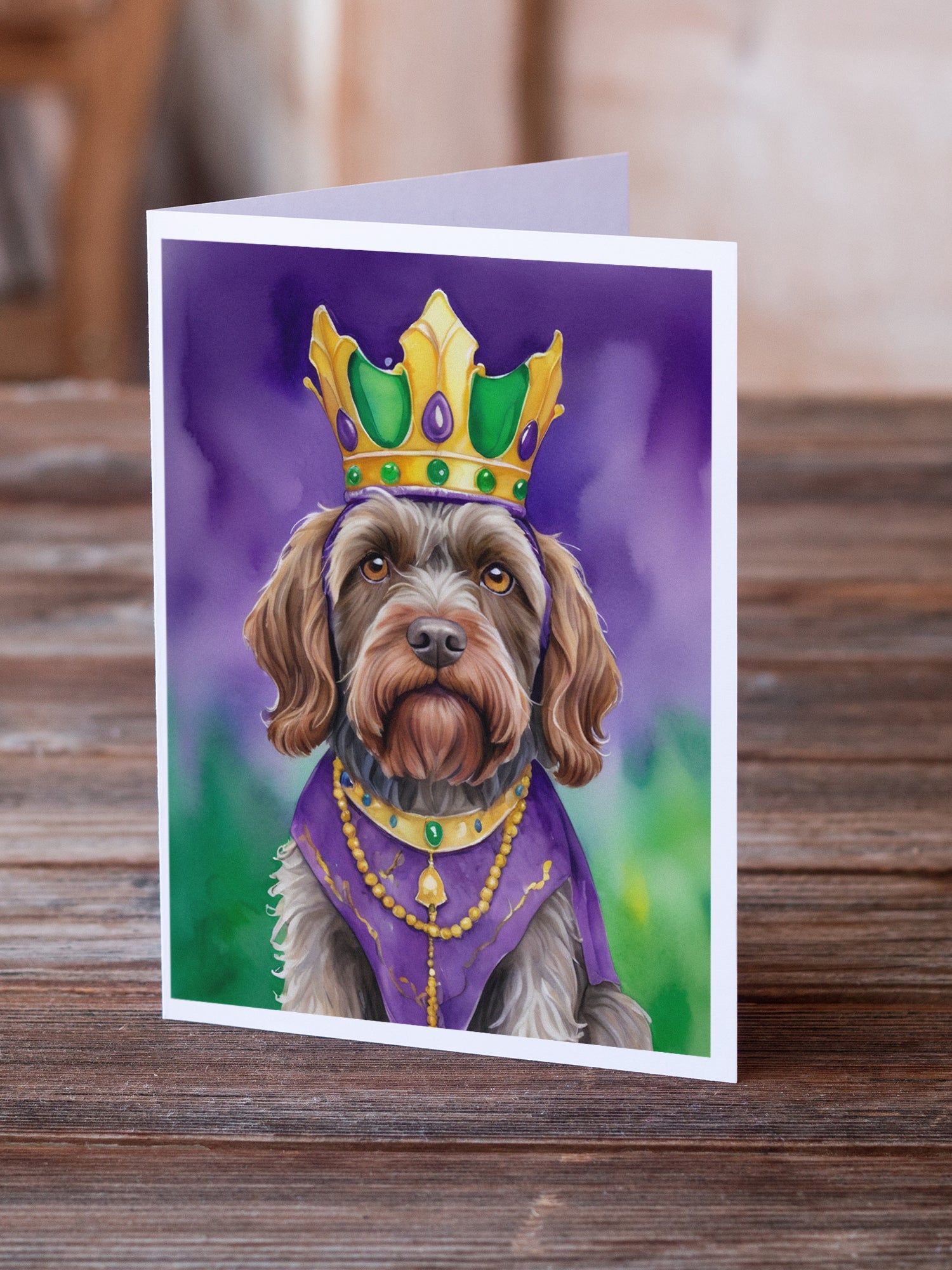 Wirehaired Pointing Griffon King of Mardi Gras Greeting Cards Pack of 8