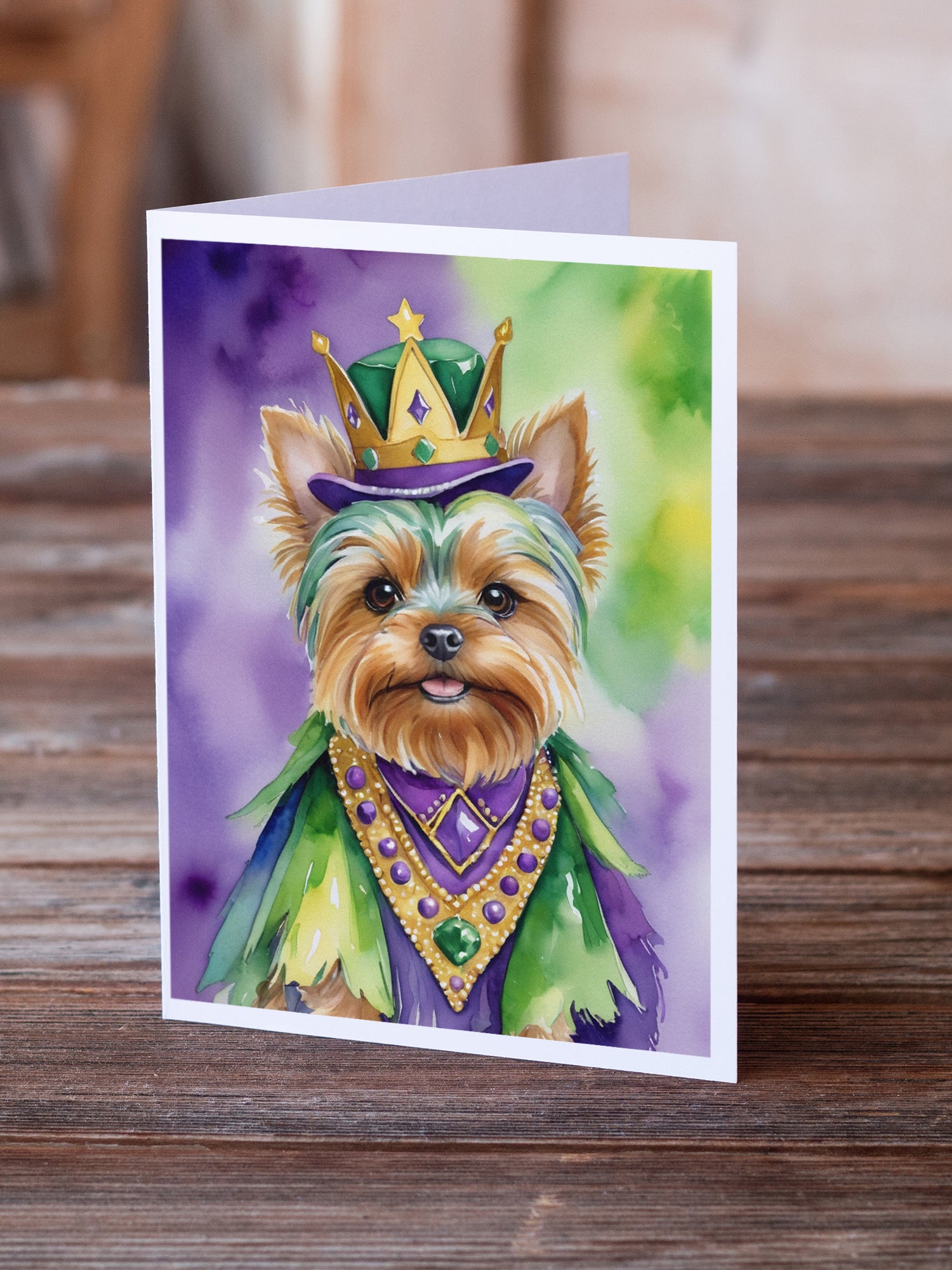 Yorkshire Terrier King of Mardi Gras Greeting Cards Pack of 8
