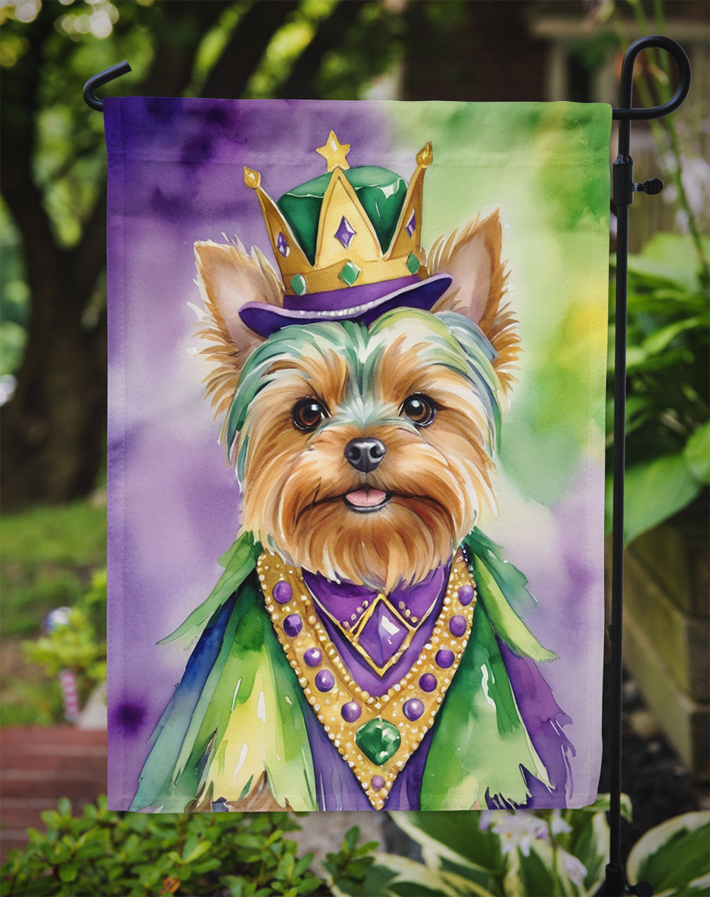 Yorkshire Terrier King of Mardi Gras Garden Flag