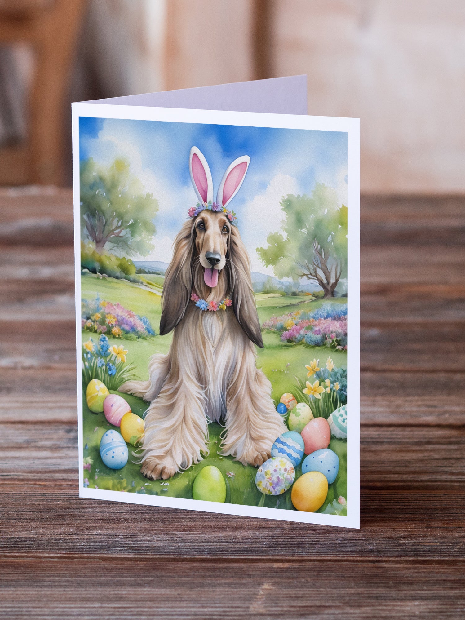 Buy this Afghan Hound Easter Egg Hunt Greeting Cards Pack of 8