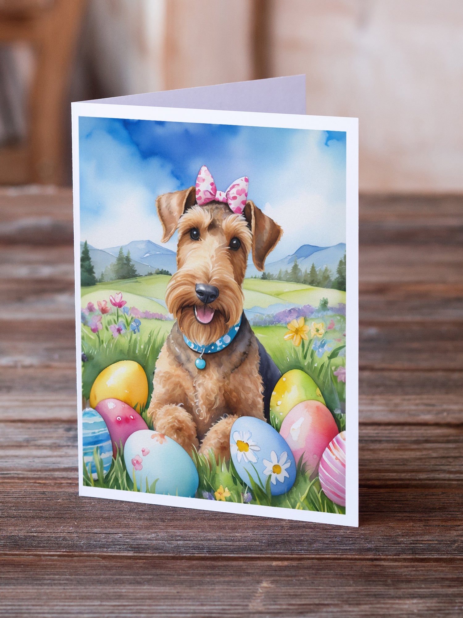 Airedale Terrier Easter Egg Hunt Greeting Cards Pack of 8