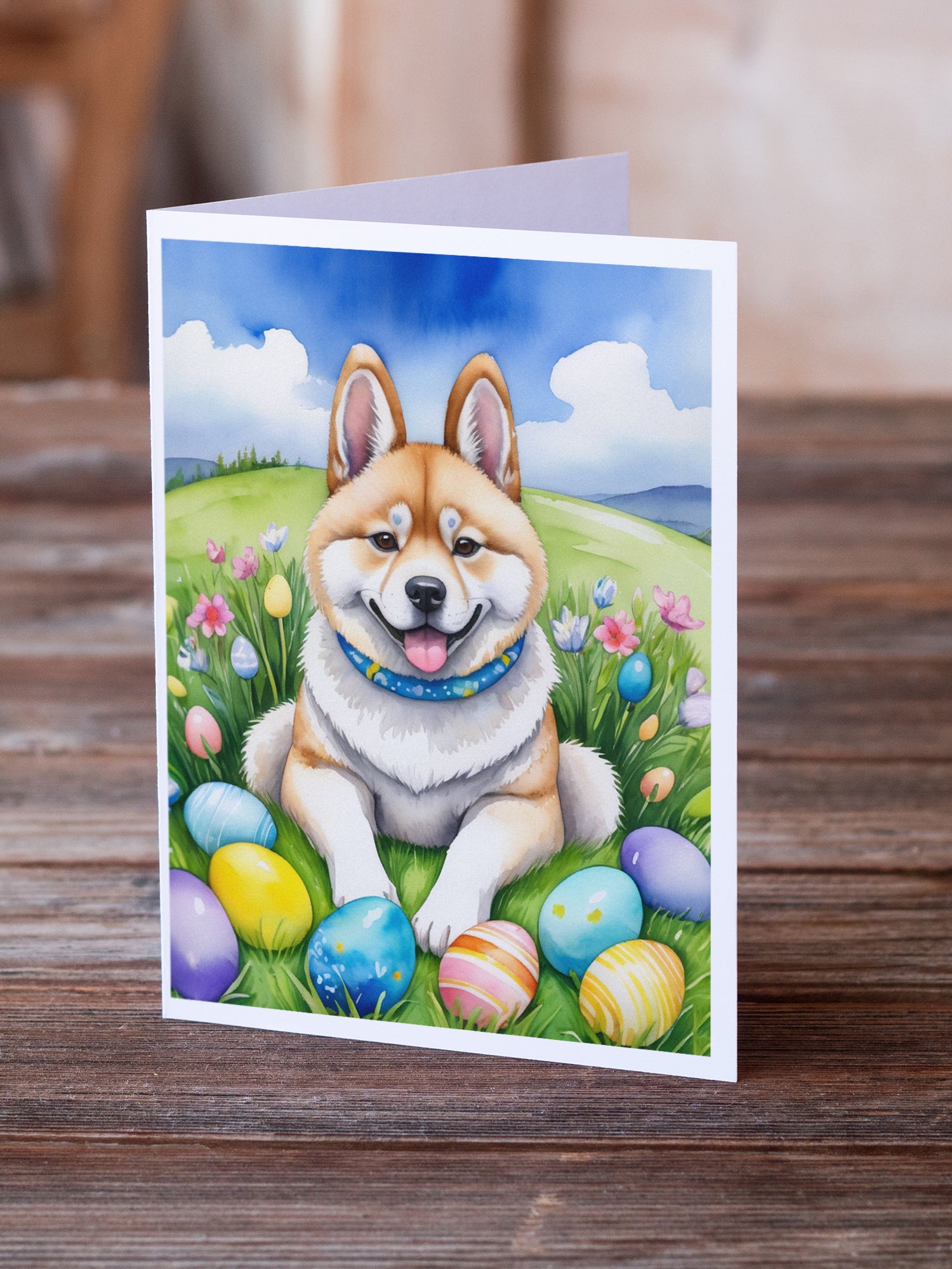 Akita Easter Egg Hunt Greeting Cards Pack of 8