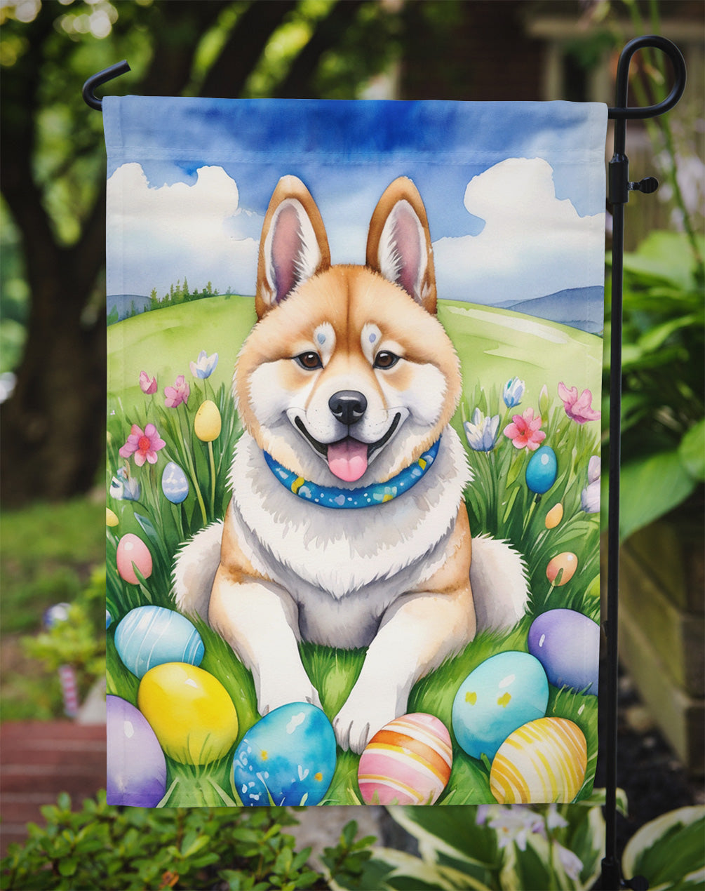 Akita Easter Egg Hunt Garden Flag
