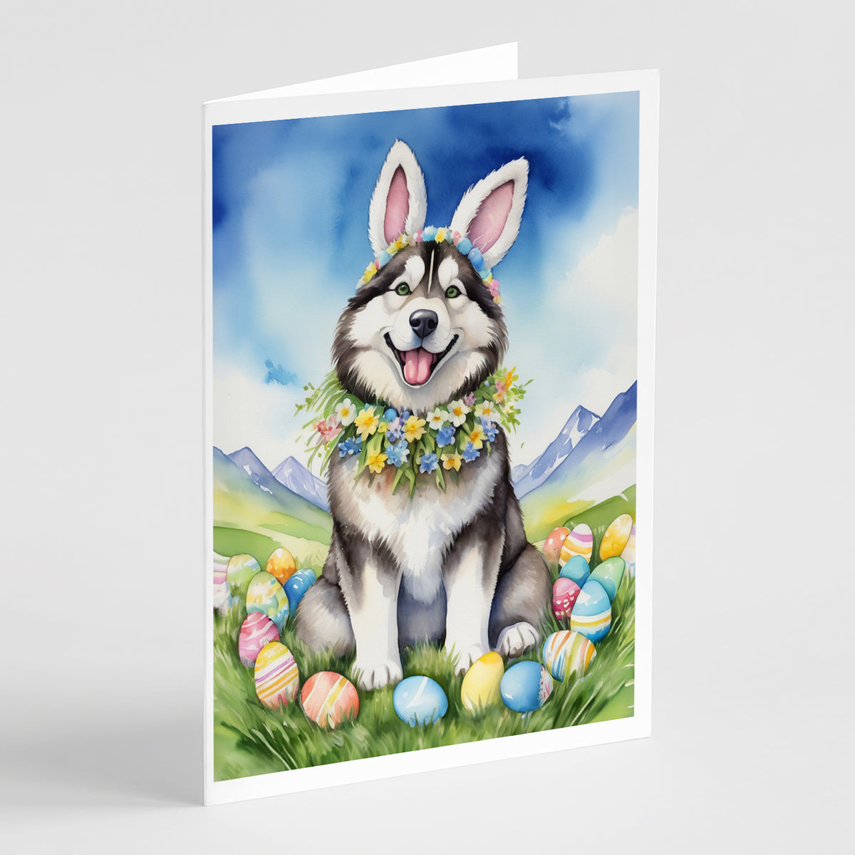 Buy this Alaskan Malamute Easter Egg Hunt Greeting Cards Pack of 8