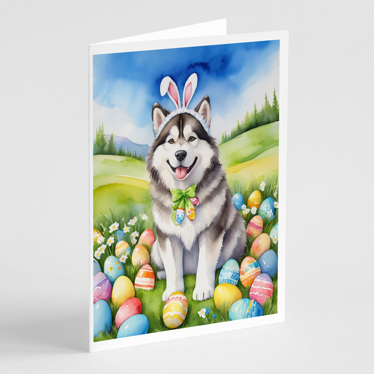 Buy this Alaskan Malamute Easter Egg Hunt Greeting Cards Pack of 8